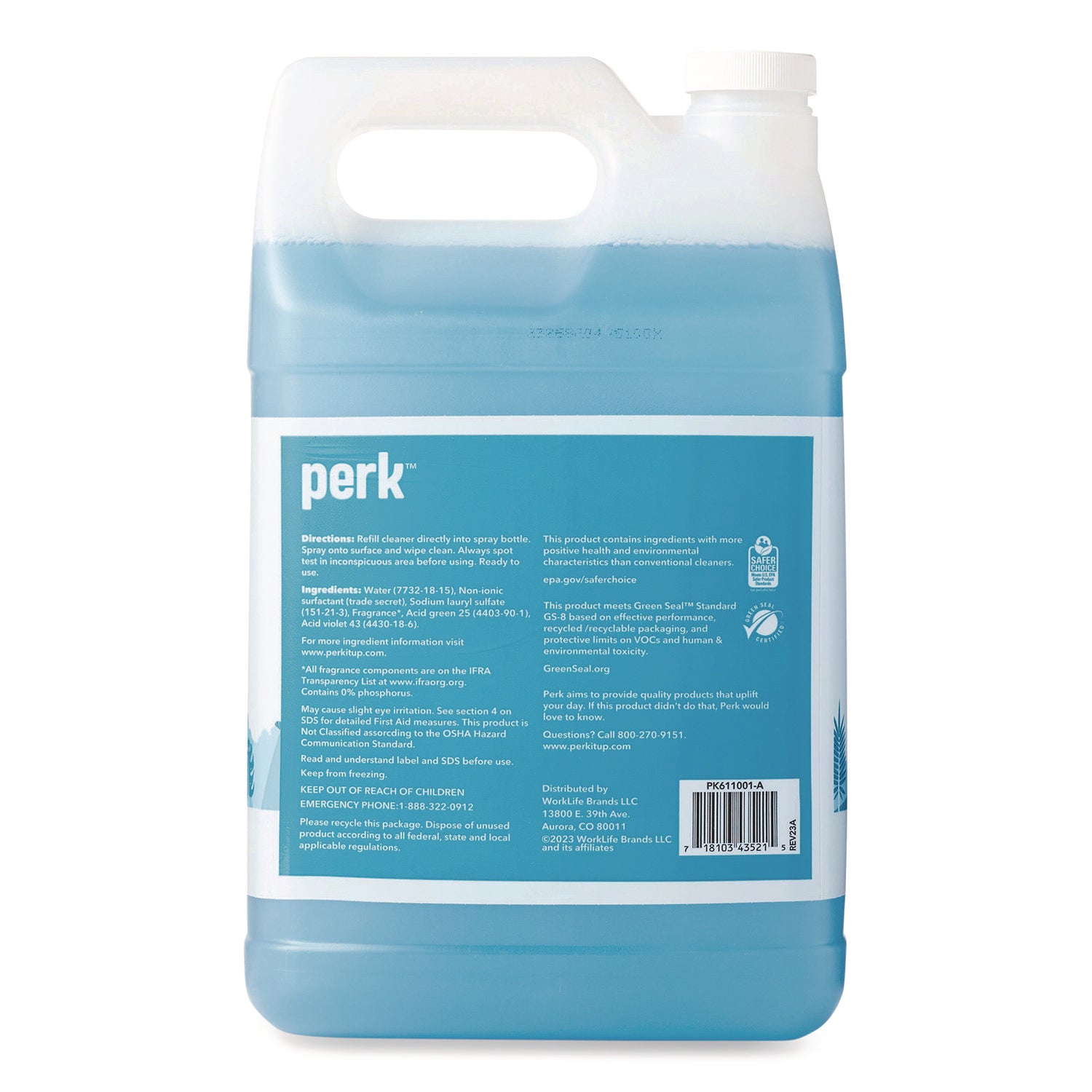 Hello Eco Glass Cleaner Refill, Unscented, 1 gal Bottle