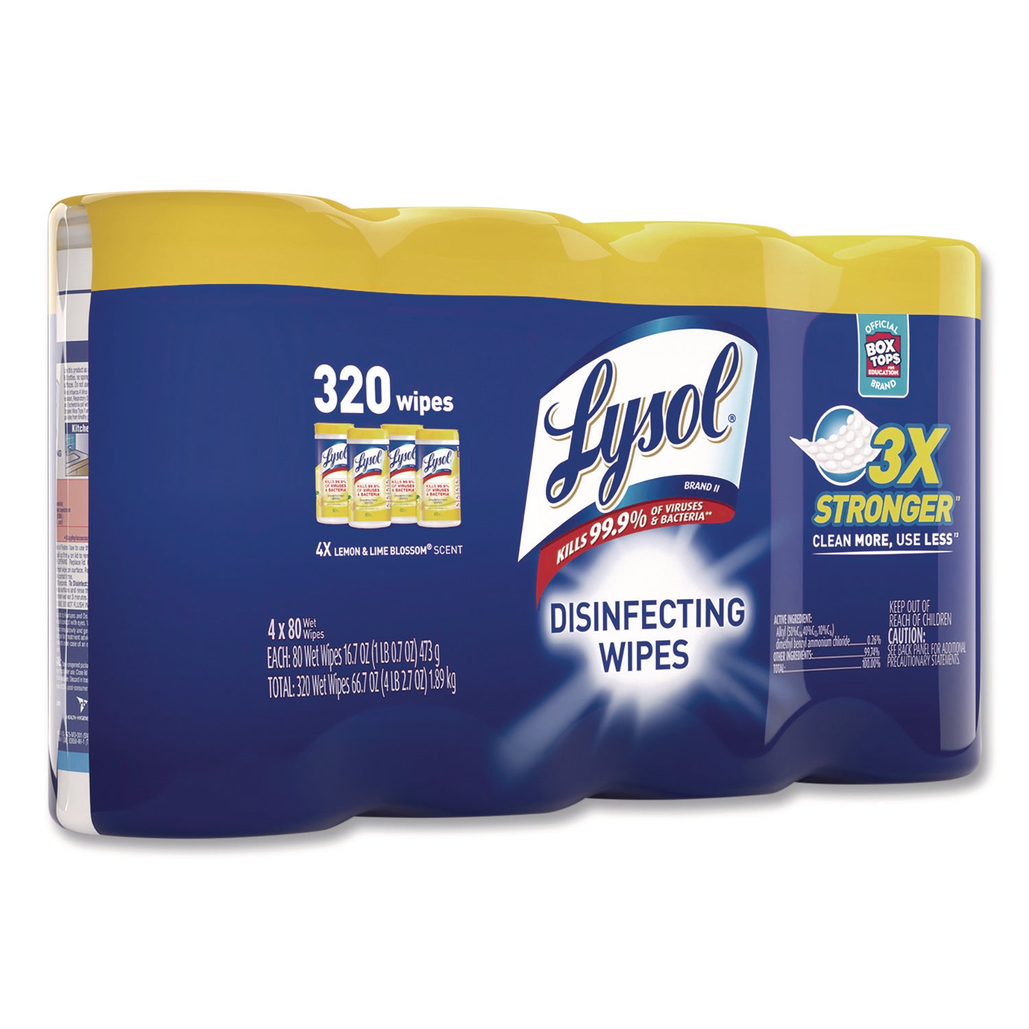 Disinfecting Wipes, 1-Ply, 7 X 7.25, Lemon And Lime Blossom, White, 80 Wipes/Canister, 4 Canisters/Pack