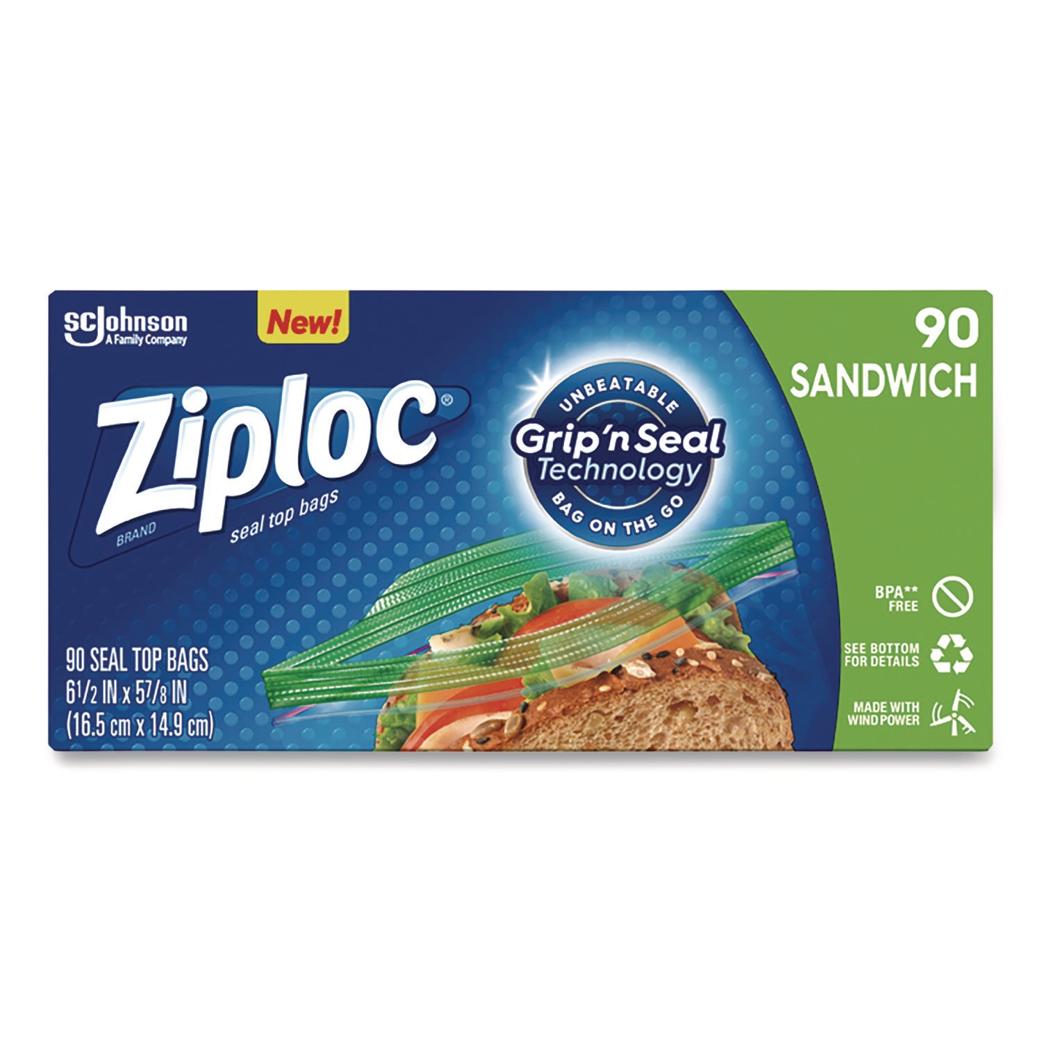 Resealable Sandwich Bags, 6.5" x 5.88", Clear, 90/Pack