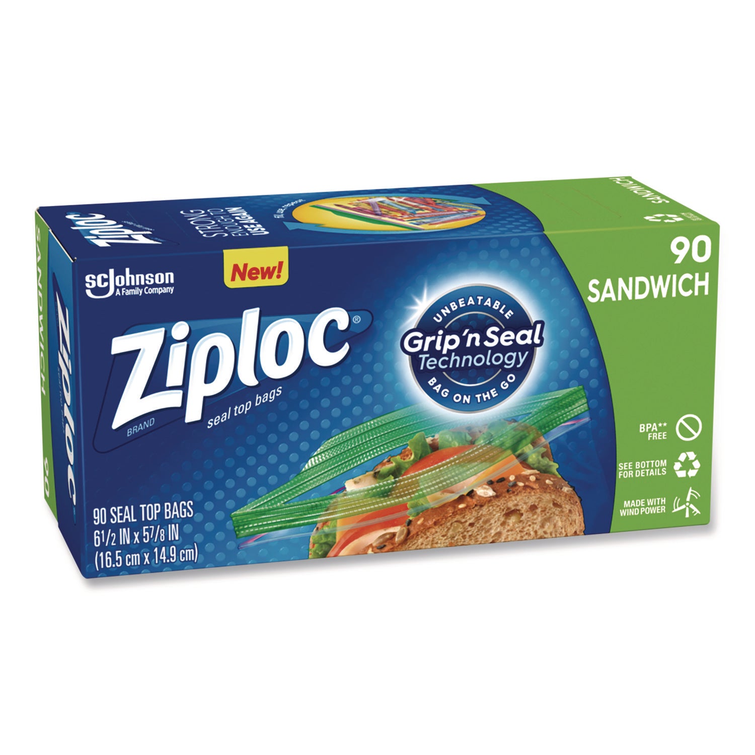 Resealable Sandwich Bags, 6.5" x 5.88", Clear, 90/Pack