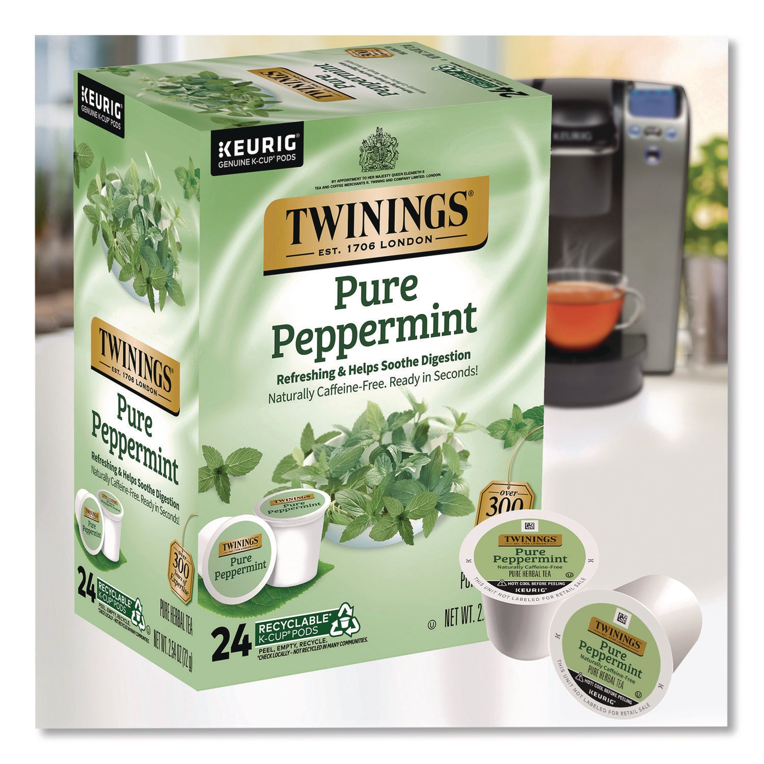 Tea K-Cups, Pure Peppermint, 0.11 oz, 24/Box