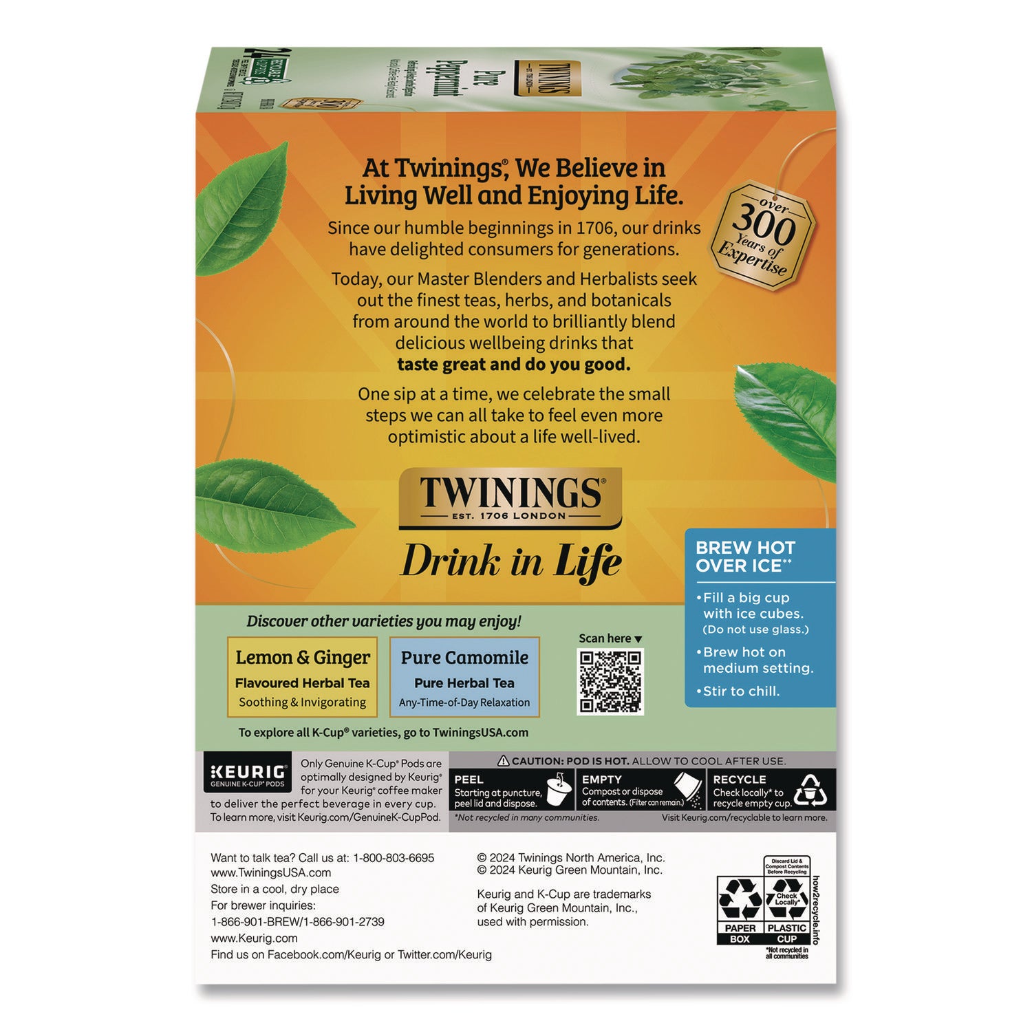 Tea K-Cups, Pure Peppermint, 0.11 oz, 24/Box