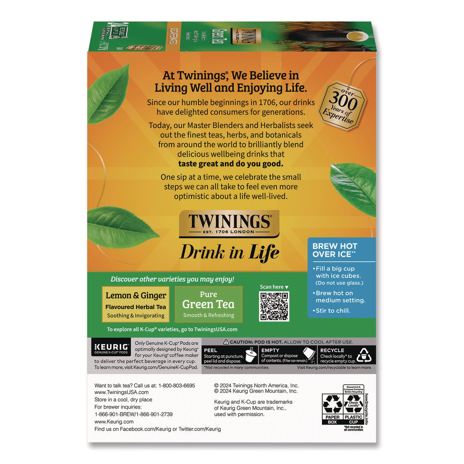 Tea K-Cups, Decaf Green Tea, 0.11 oz, 24/Box