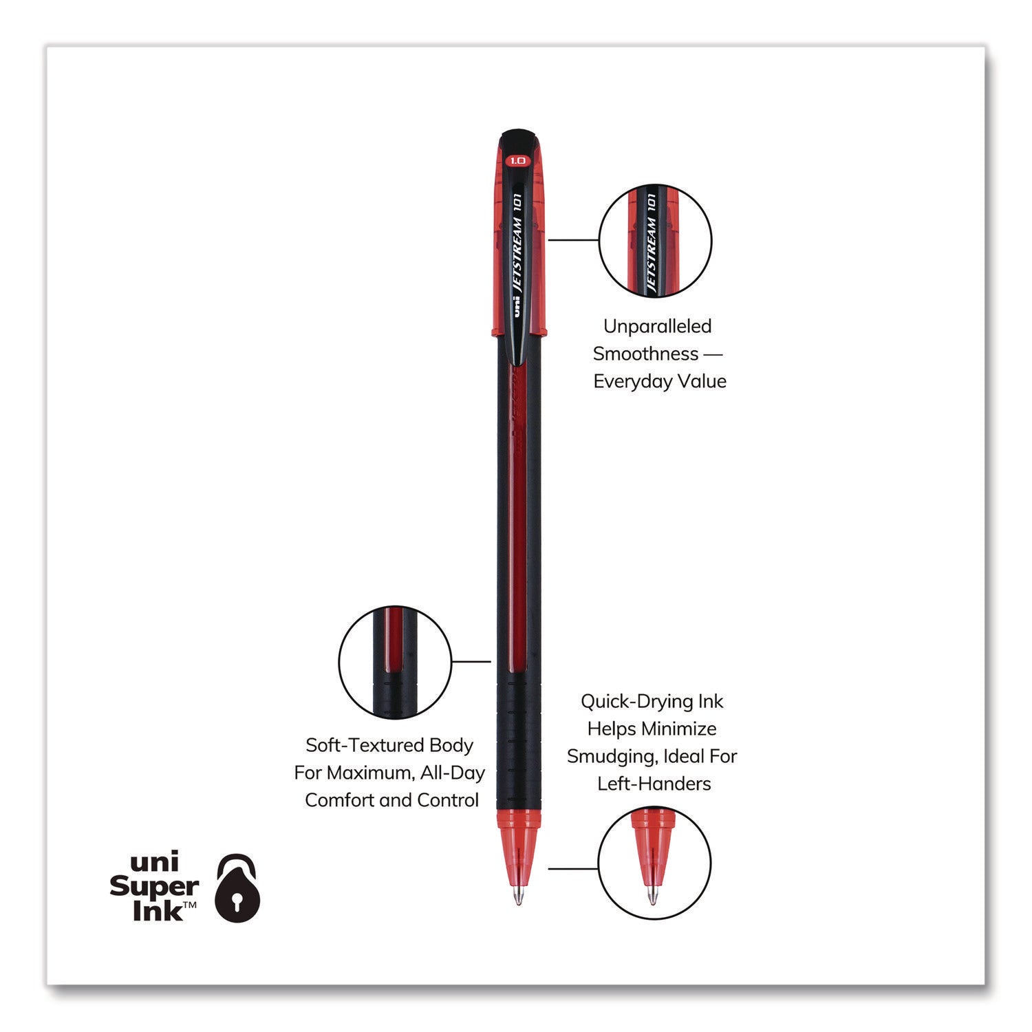 Jetstream 101 Hybrid Gel Pen, Stick, Bold 1 mm, Red Ink, Black/Red Barrel, Dozen