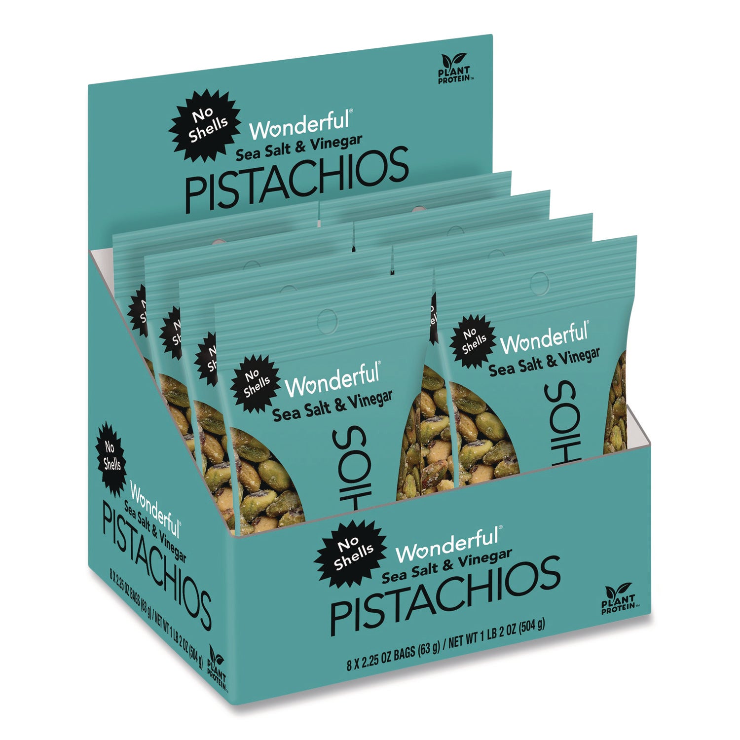 Wonderful No Shells Pistachios, Sea Salt and Vinegar, 2.25 oz Bag, 8/Box