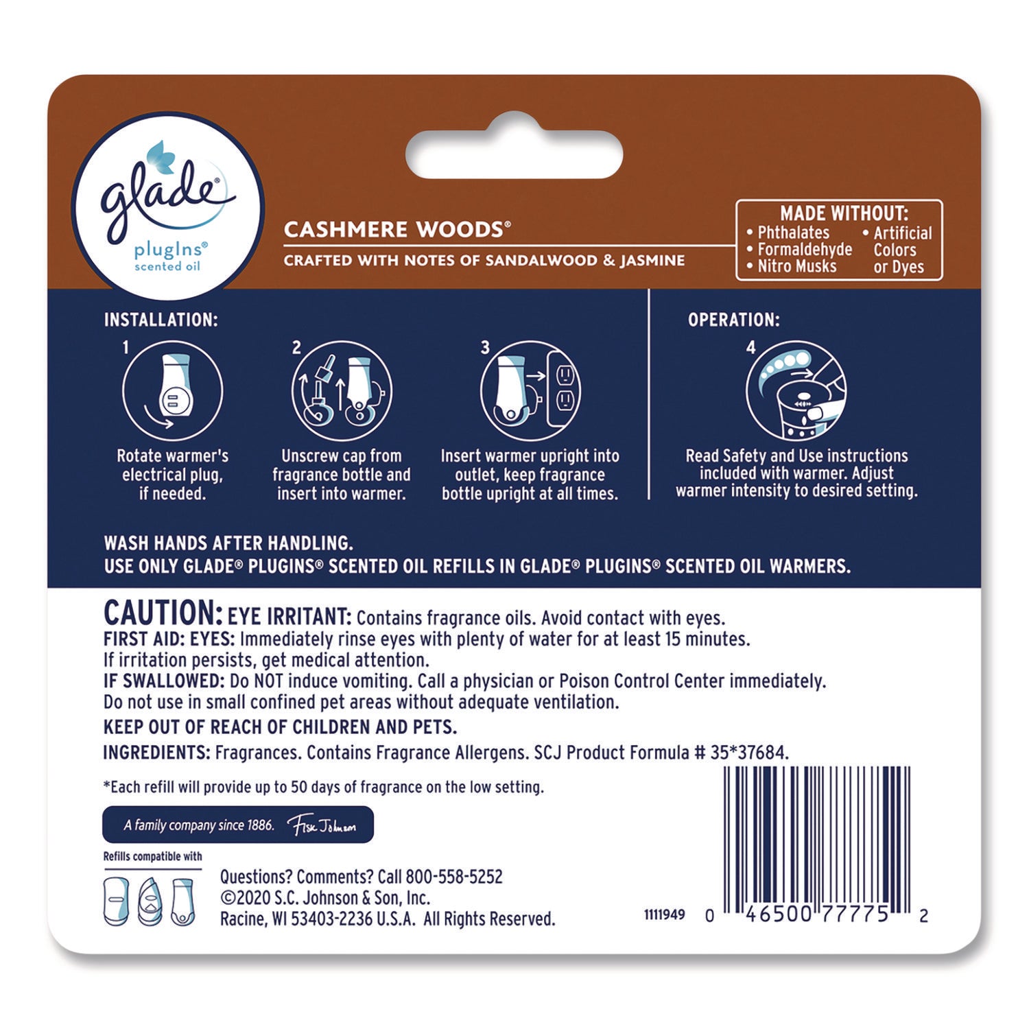 Plugin Scented Oil Refill, Cashmere Woods, 0.67 oz, 5/Pack