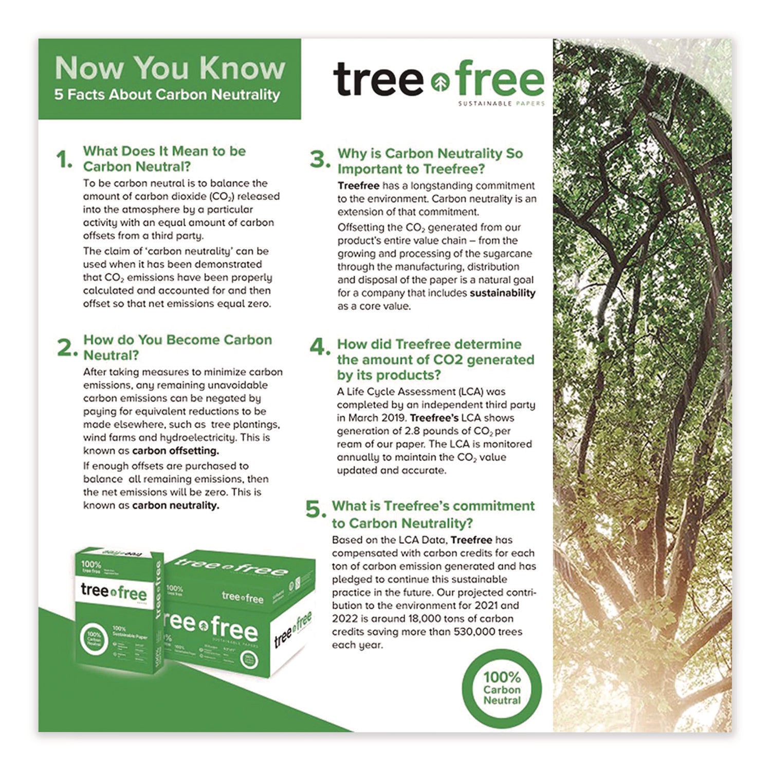 TreeFree Multipurpose Paper, 92 Bright, 20 lb Bond Weight, 8.5 x 11, White, 500 Sheets/Ream, 10 Reams/Carton