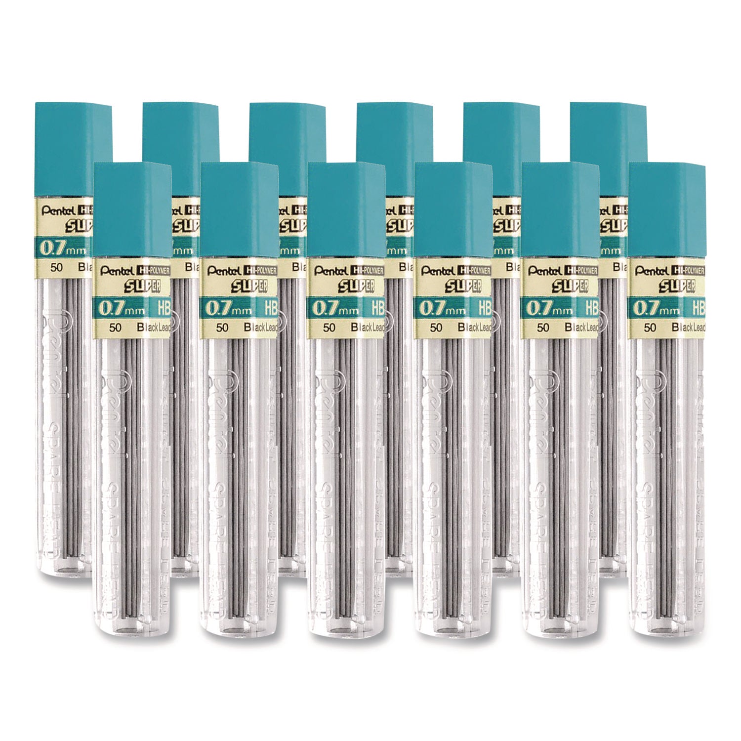 Super Hi-Polymer Lead Refills, 0.7 mm, HB, Black, 12 Leads/Tube, 12 Tubes/Box