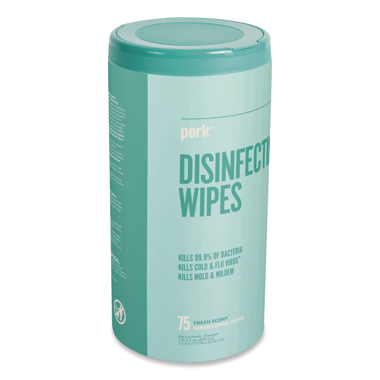 Disinfecting Wipes, 7 x 8, Fresh, White, 75 Wipes/Canister, 6/Carton