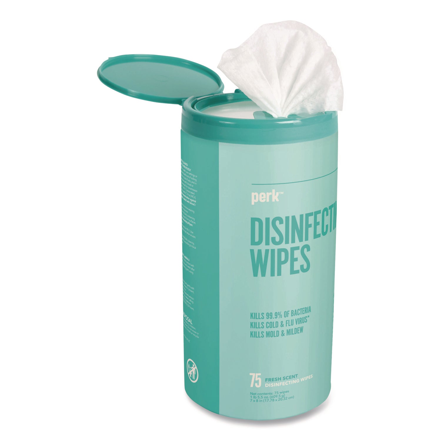 Disinfecting Wipes, 7 x 8, Fresh, White, 75 Wipes/Canister, 6/Carton