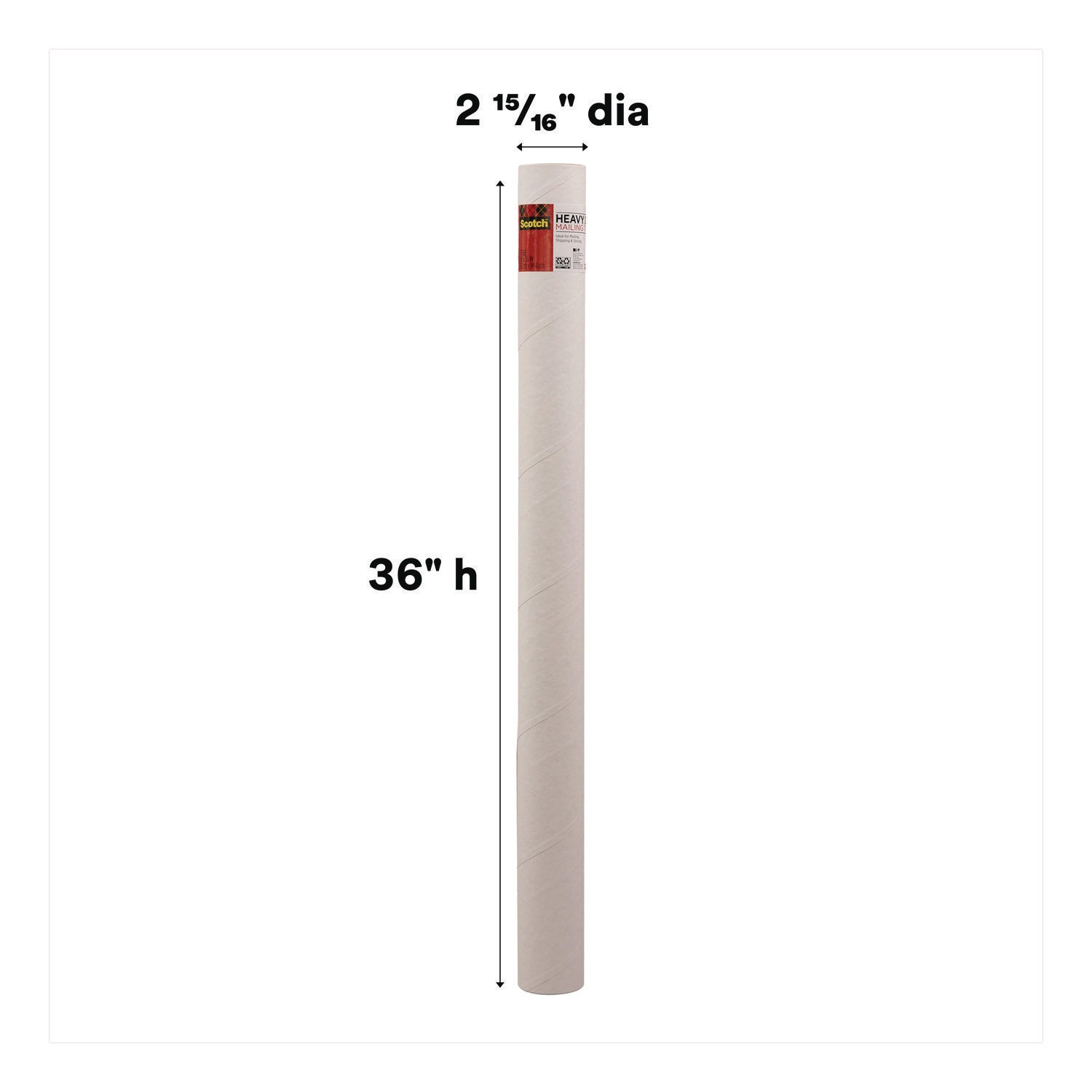 Mailing Tube, 36" Long, 3" Diameter, White, 12/Carton