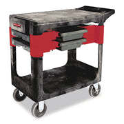 Two-Shelf Trades Cart, Plastic, 2 Shelves, 2 Drawers, 330 lb Capacity, 19.25" x 38" x 33.38", Black
