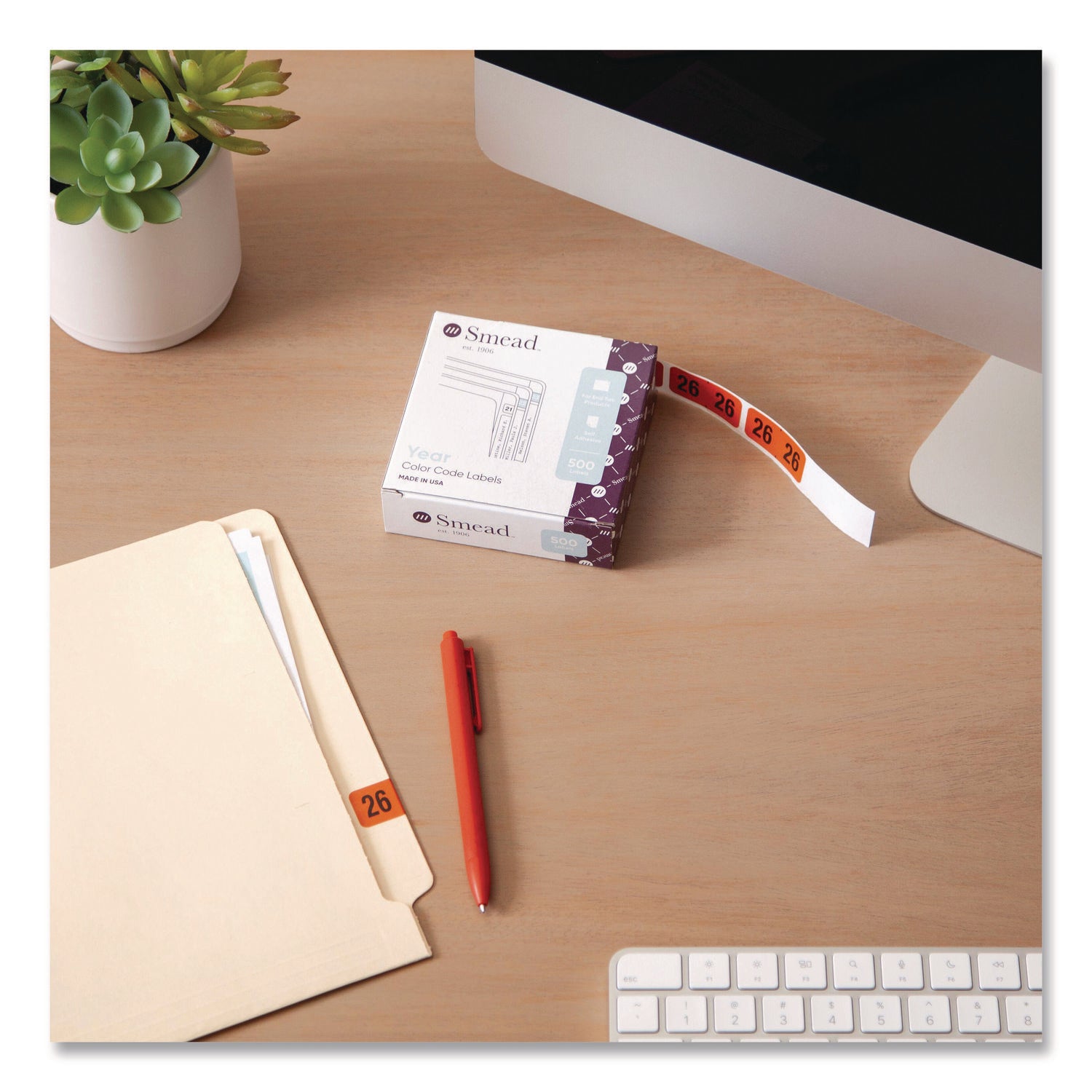 Smead ETYJ Color-Coded Year Labels, 3/4" x 1 1/2", Orange, Laminated, Self-Adhesive, 500 Labels per Roll, 1 Roll
