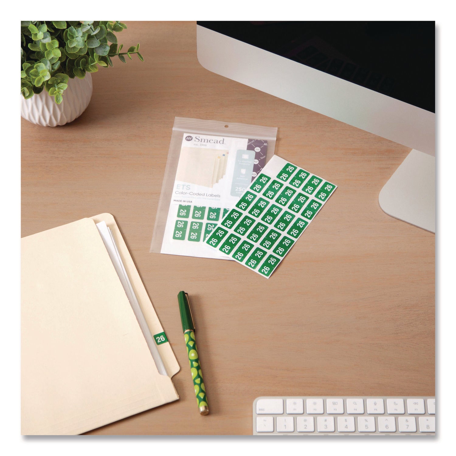 Smead ETS Color-Coded Year Labels, Green, Laminated, Self-Adhesive, 1/2" x 1", 25 Labels/Sheet, 10 Sheets, 2026 Total Labels, 1 Pack