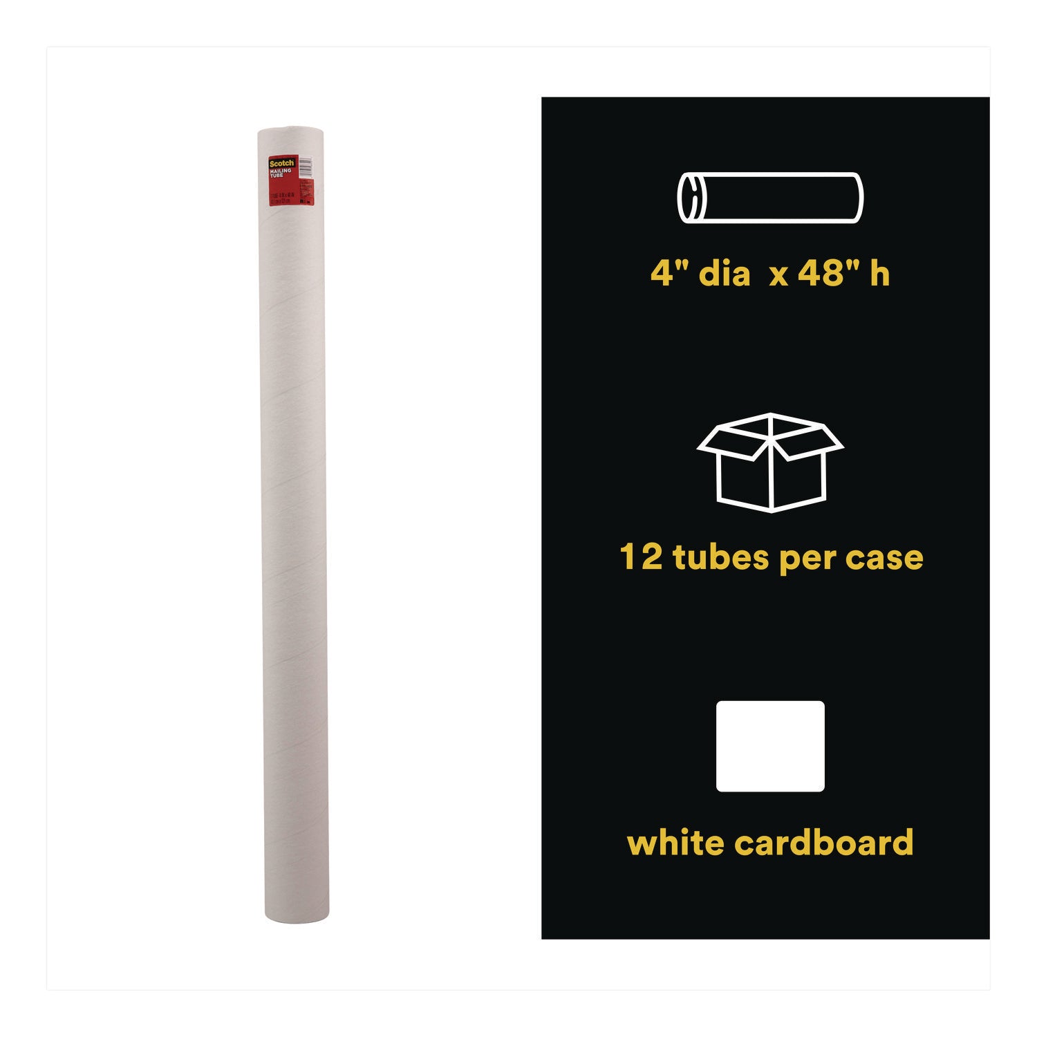 Mailing Tube, 48" Long, 4" Diameter, White, 12/Carton