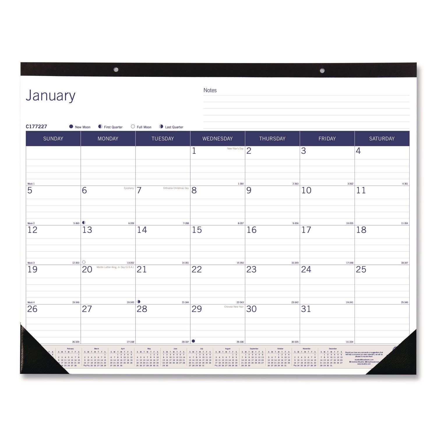 Julian Dates - Monthly - 12 Month - January 2026 to December 2026 - 1 Month Single Page Layout - 17" x 22" Sheet Size - Desk Pad - Chipboard, Cardboard, Bamboo Fiber - Reference Calendar, Eco-friendly, Notepad, Reinforced, Easy Tear - 1 Each