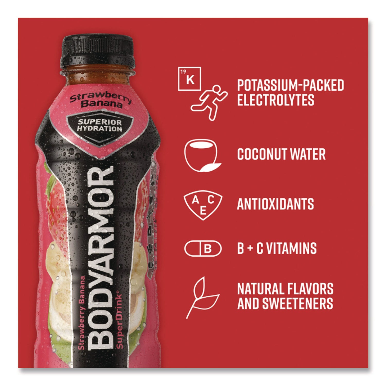 SuperDrink Sports Drink, Strawberry Banana, 16 oz Bottle, 12/Pack