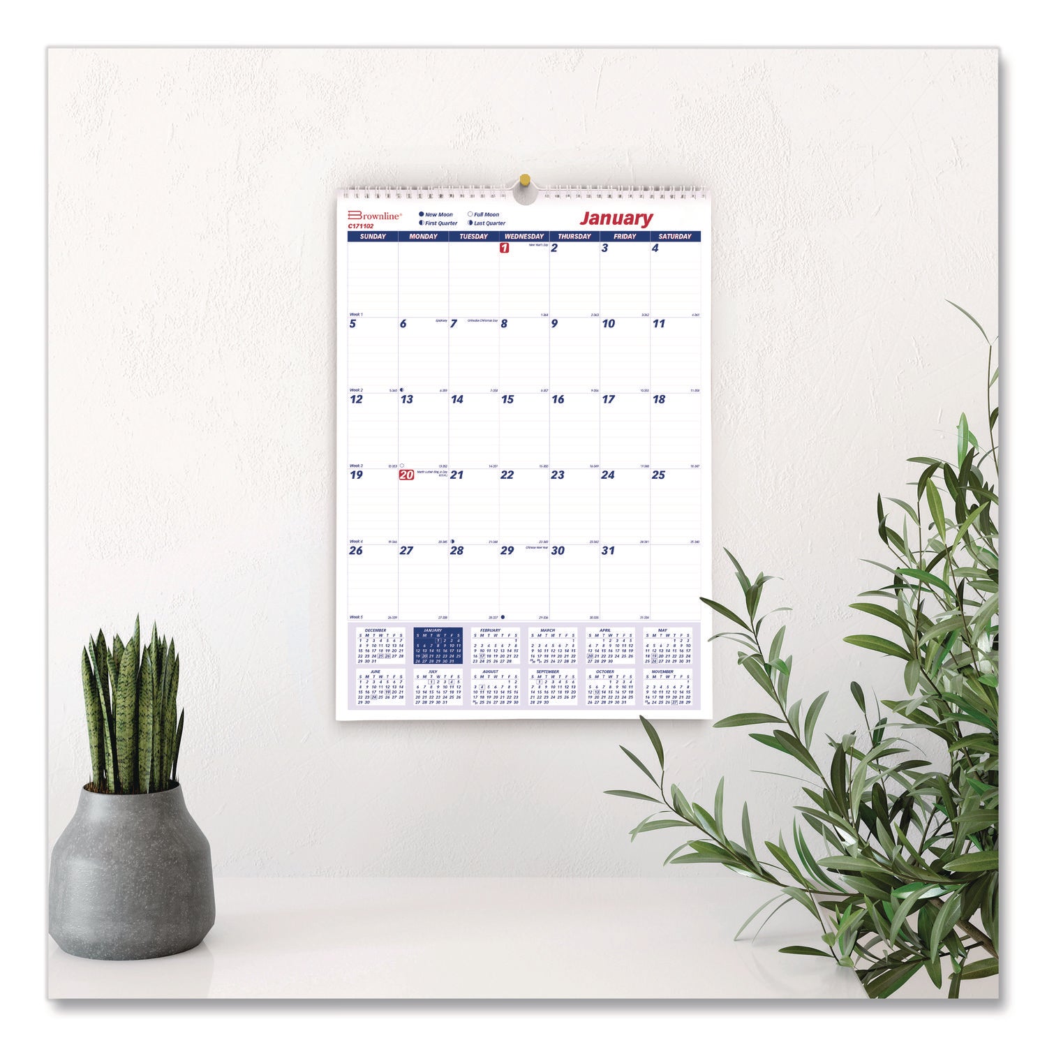 Julian Dates - Monthly - 1 Year - January 2026 to December 2026 - 1 Month Single Page Layout - 12" x 17" Sheet Size - Twin Wire - White - 1 Each