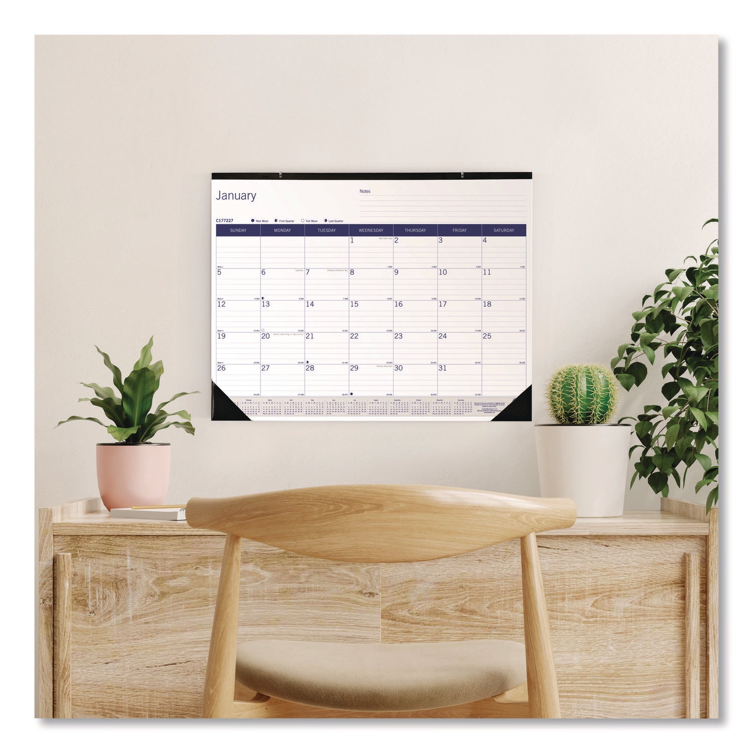 Julian Dates - Monthly - 12 Month - January 2026 to December 2026 - 1 Month Single Page Layout - 17" x 22" Sheet Size - Desk Pad - Chipboard, Cardboard, Bamboo Fiber - Reference Calendar, Eco-friendly, Notepad, Reinforced, Easy Tear - 1 Each
