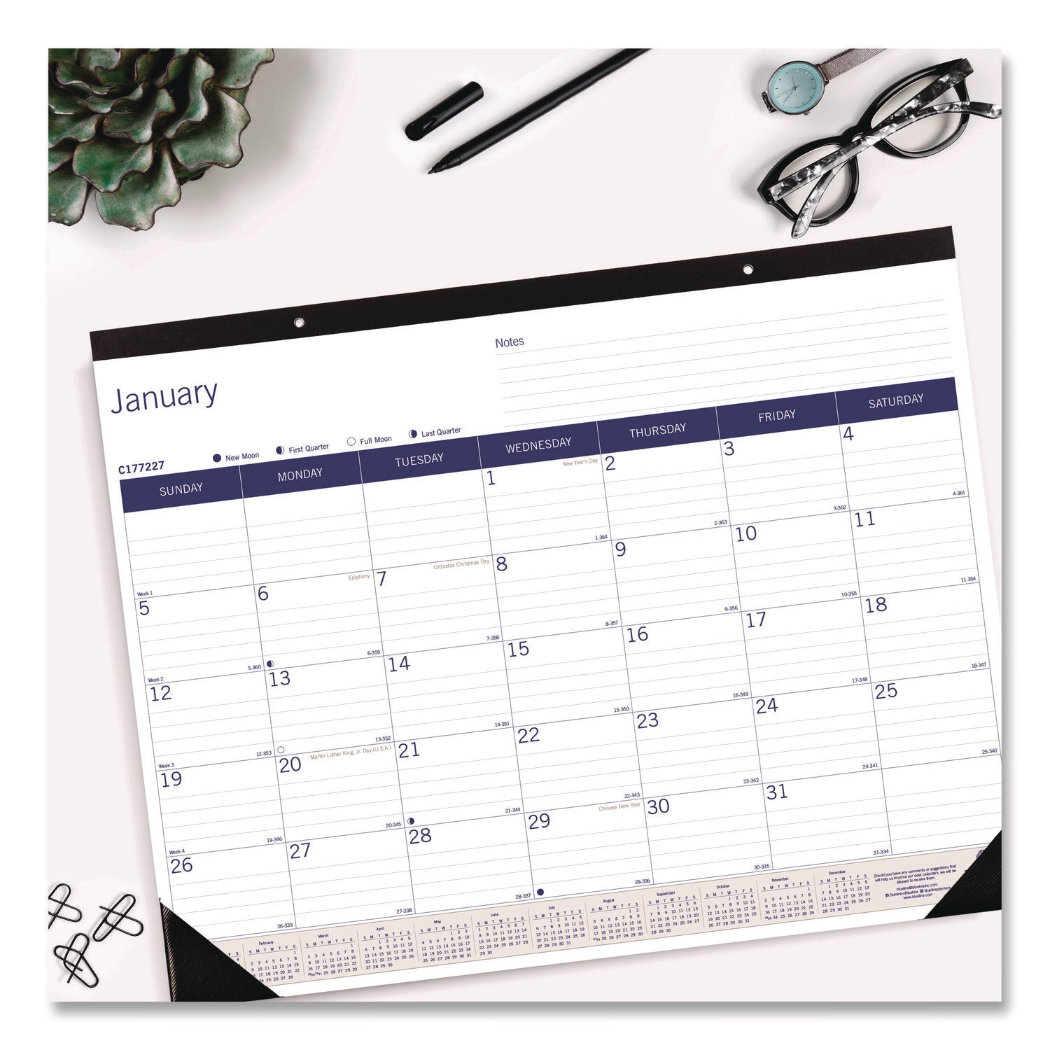 Julian Dates - Monthly - 12 Month - January 2026 to December 2026 - 1 Month Single Page Layout - 17" x 22" Sheet Size - Desk Pad - Chipboard, Cardboard, Bamboo Fiber - Reference Calendar, Eco-friendly, Notepad, Reinforced, Easy Tear - 1 Each