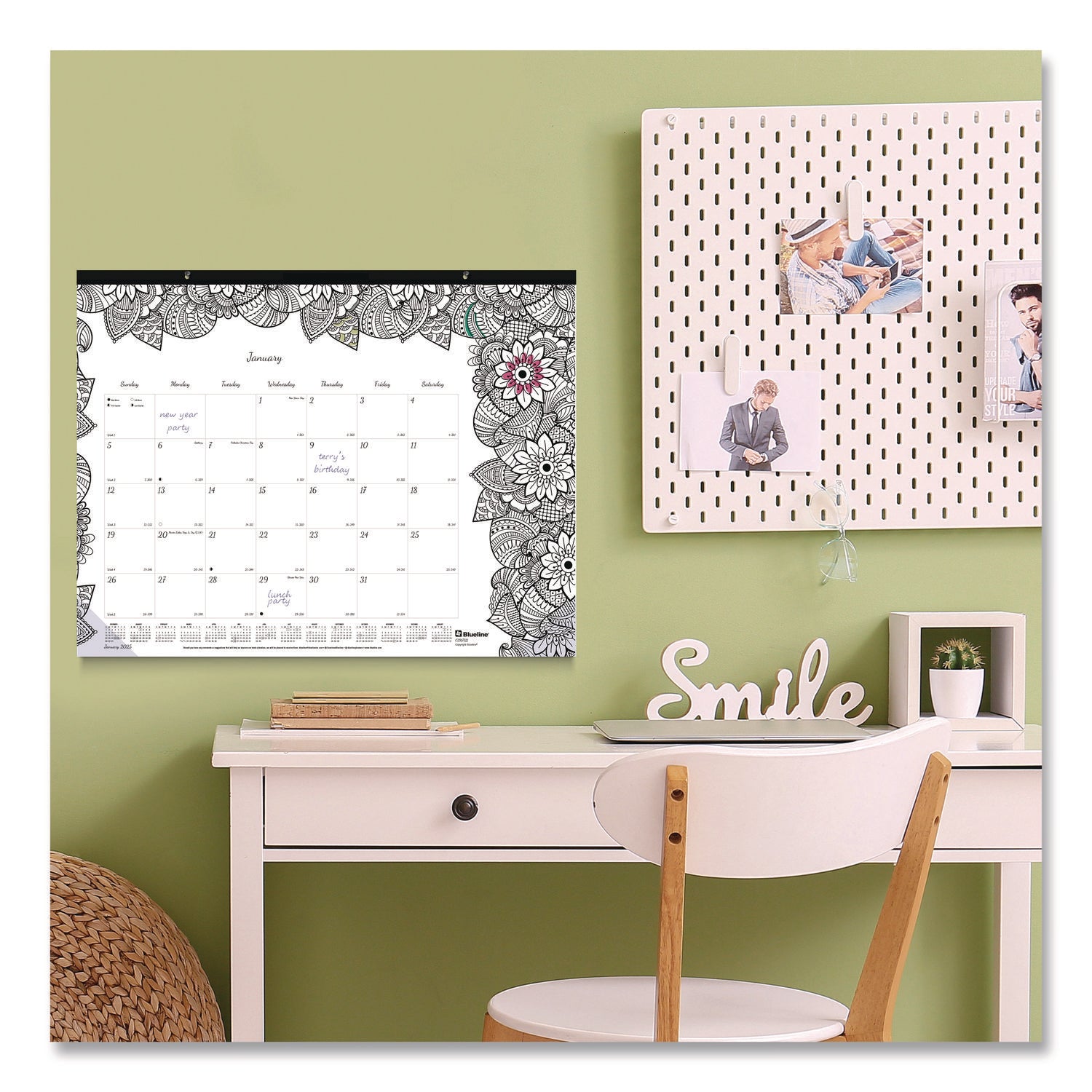 Julian Dates - Monthly - January 2026 to December 2026 - 1 Month Single Page Layout - Desk Pad - White - Chipboard - 17" Height x 22" Width - Tear-off, Compact, Reinforced - 1 Each