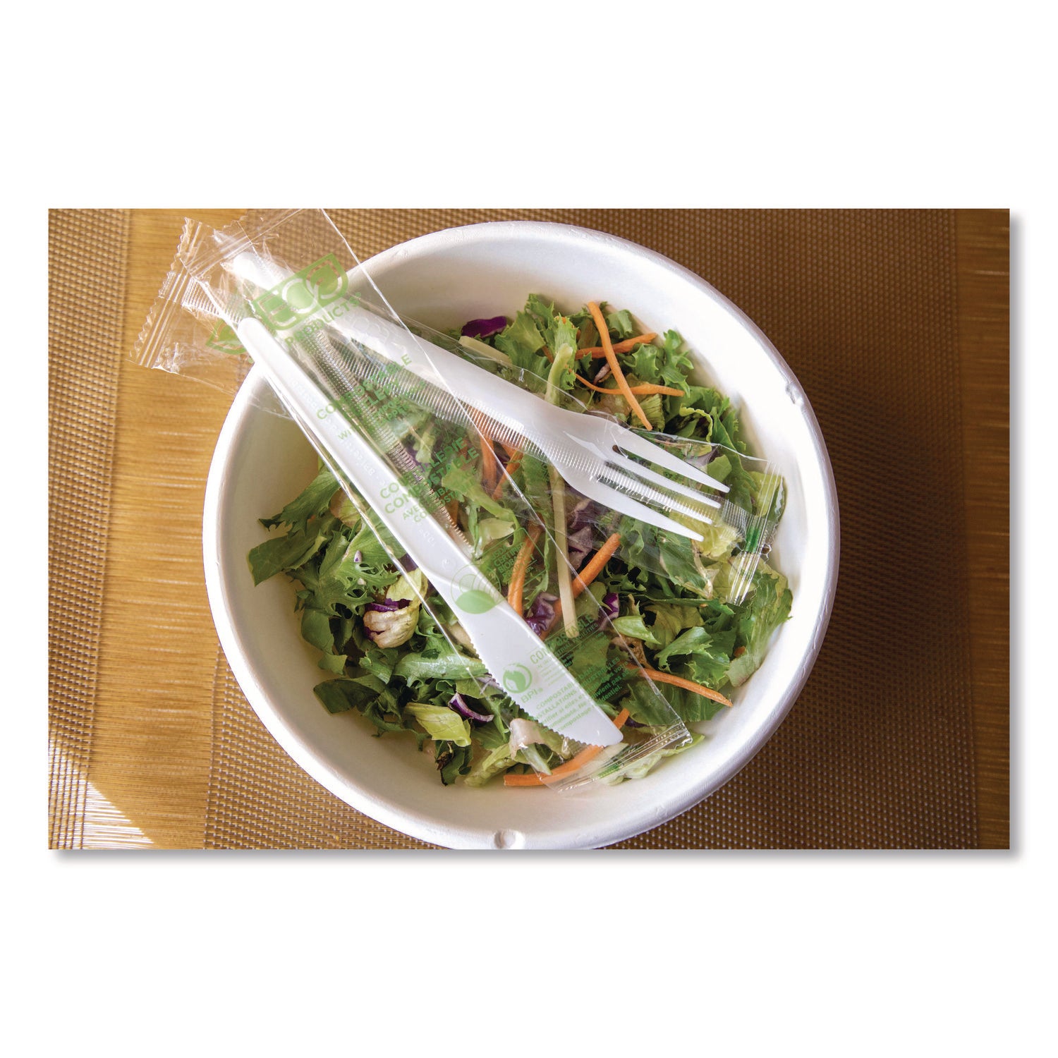 Plantware CPLA Cutlery, Individually Wrapped, Fork, White, 1,000/Carton