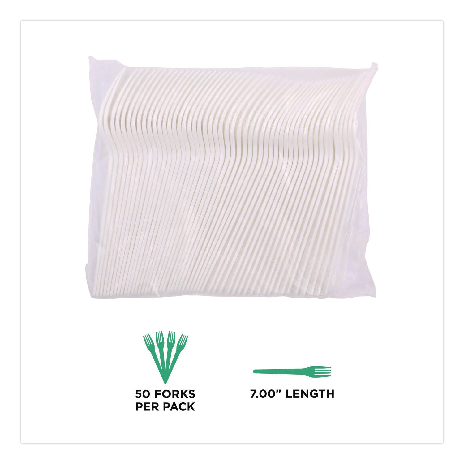 Plantware CPLA Cutlery, Fork, White, 1,000/Carton