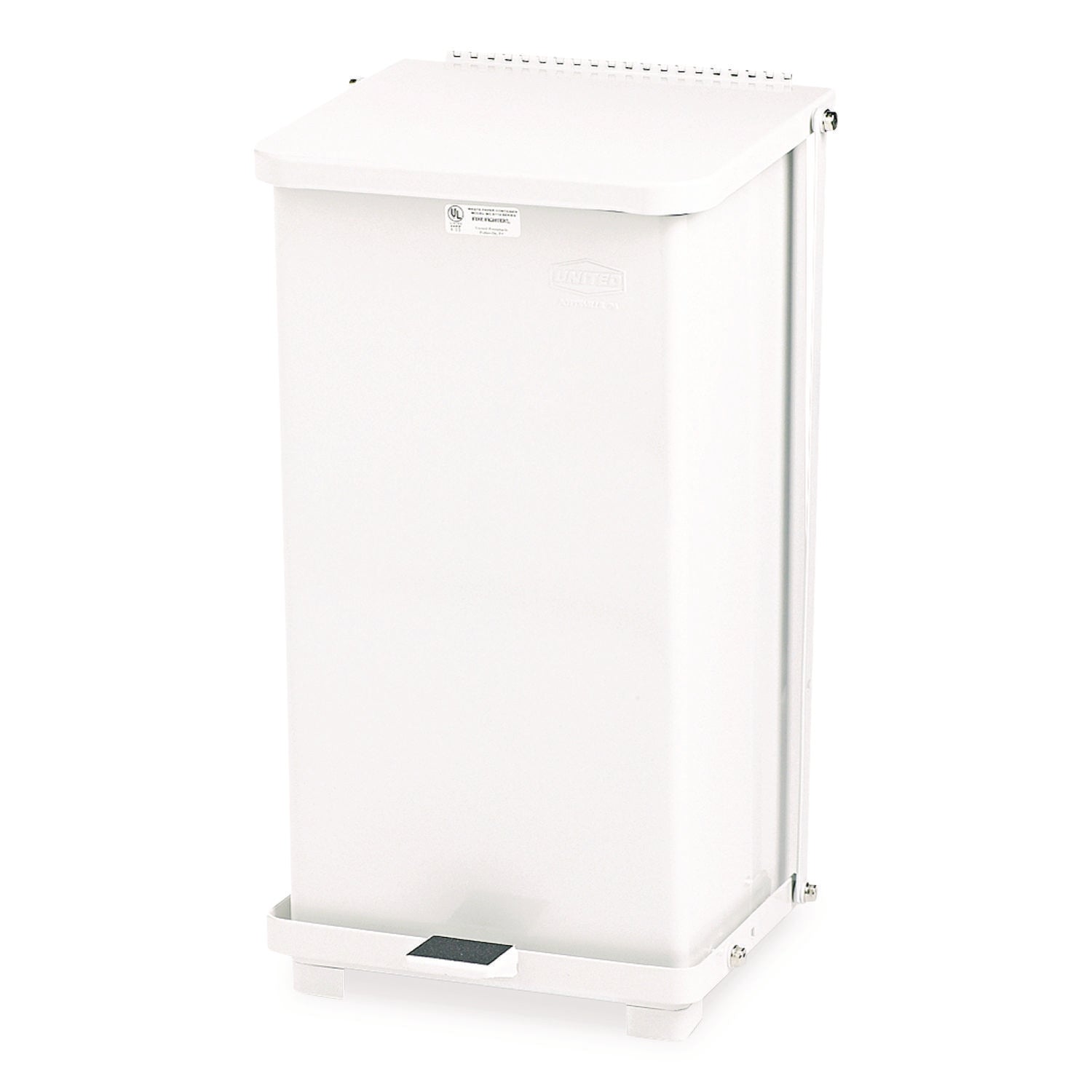 Rubbermaid Commercial Defenders Steel Step Cans - 6.50 gal Capacity - 20.5" Height x 10.5" Width x 10.5" Depth - Steel - White - 1 Each