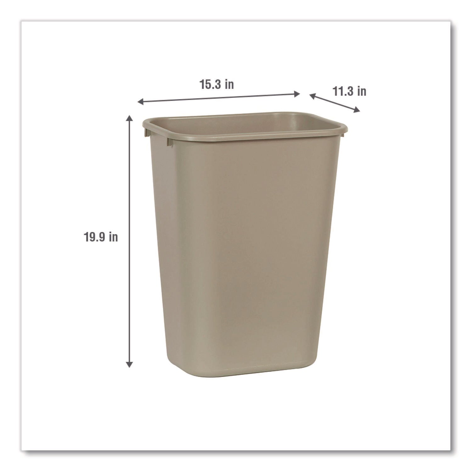 Rubbermaid Commercial 41 QT Large Deskside Wastebasket - 10.25 gal Capacity - Rectangular - Durable, Dent Resistant, Rust Resistant, Easy to Clean - 20" Height x 11.3" Width x 15.3" Depth - Plastic - Beige - 1 Each