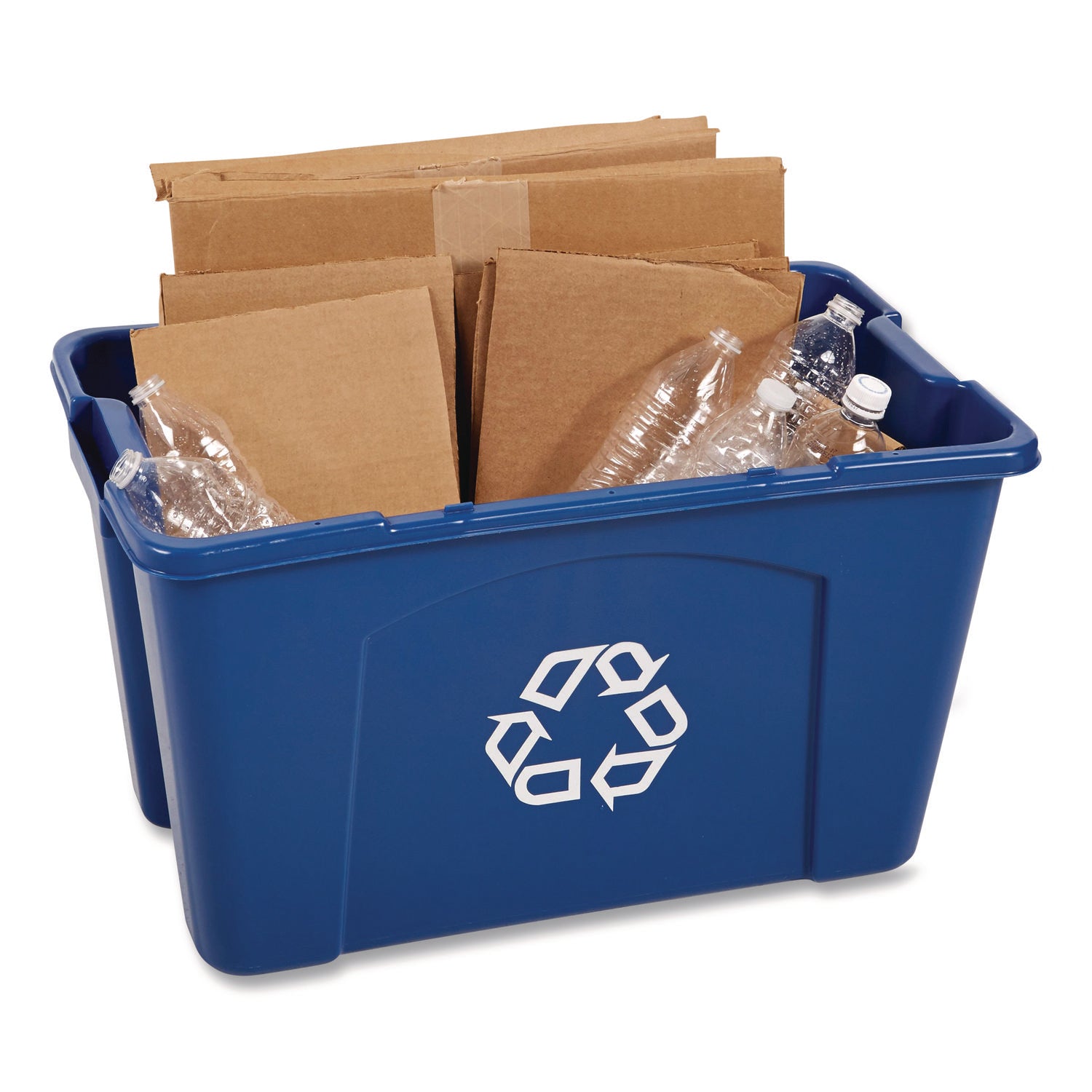 Rubbermaid Commercial 18-gallon Recycling Box - 18 gal Capacity - Rectangular - Easy to Clean, Handle, Crack Resistant, Dent Resistant, Stackable - 14.8" Height x 16" Width - Linear Low-Density Polyethylene (LLDPE), Plastic - Blue - 1 Each