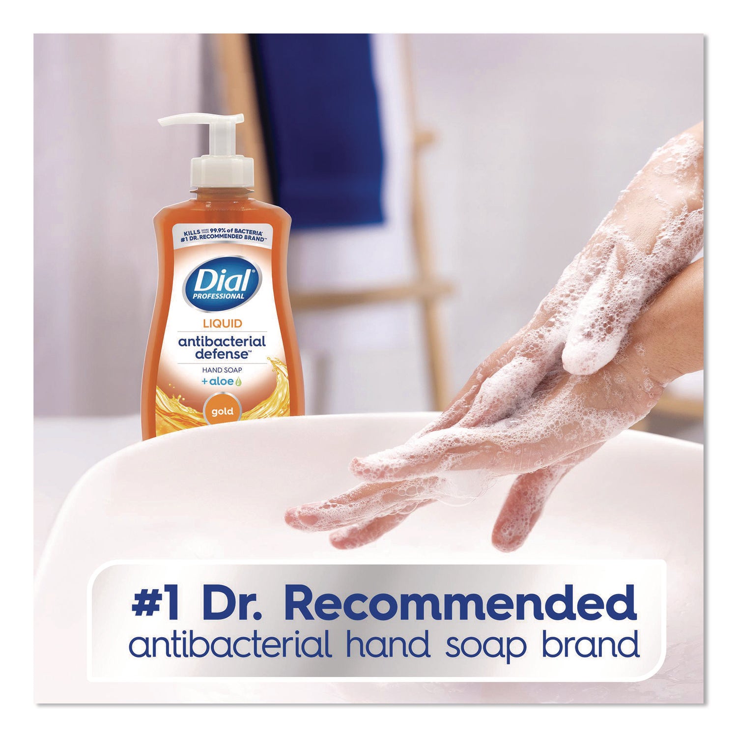 Dial Professional Antibacterial Defense Liquid Hand Soap, Fresh & Aloe Vera Scent, Pump Dispenser, Gold, Cruelty-free, Paraben-free, Phthalate-free, Silicone-free, Sulfate-free, Recycled, 1 Each