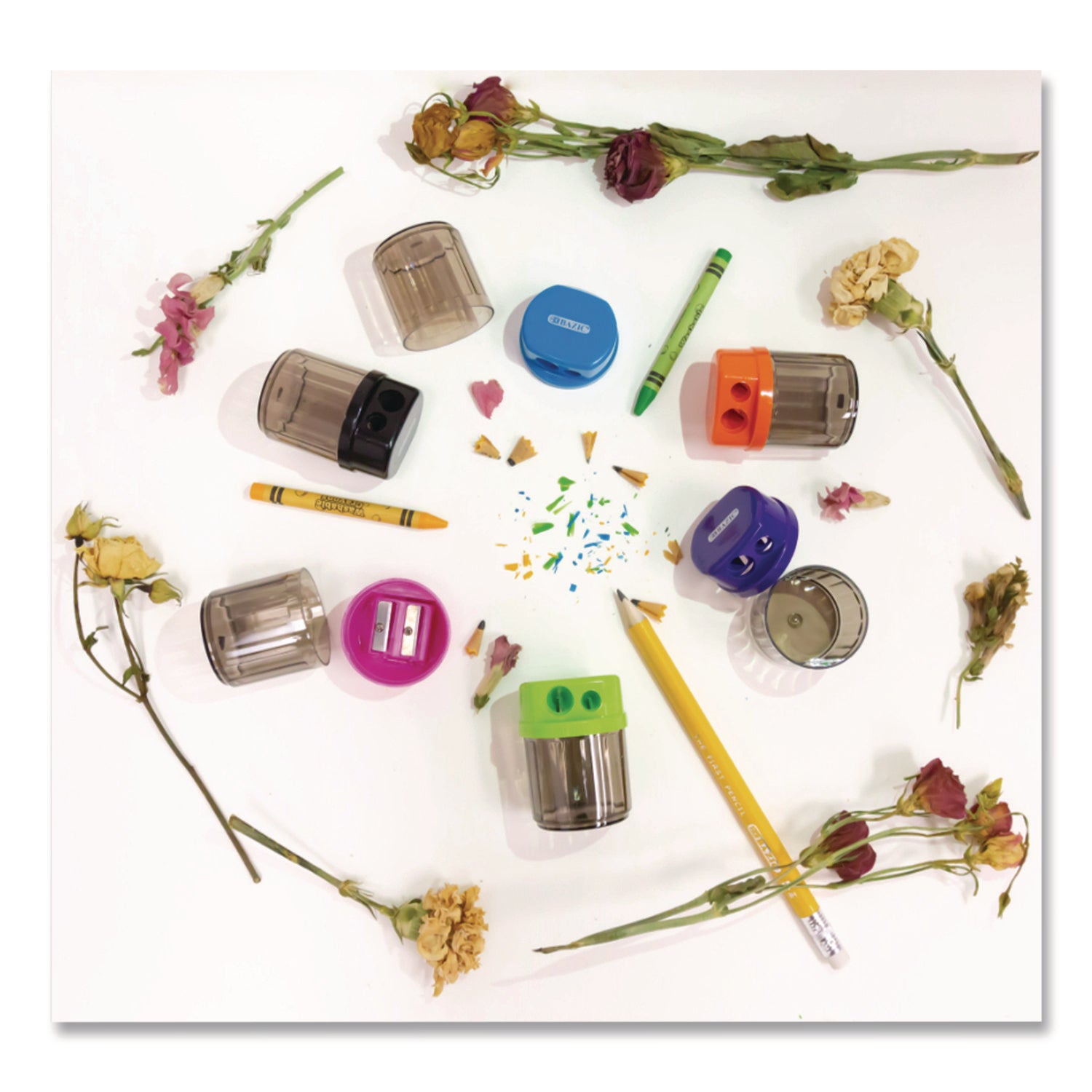 Dual Blades Sharpener with Round Receptacle, Two-Hole, 2.25 x 1.6, Randomly Assorted Colors