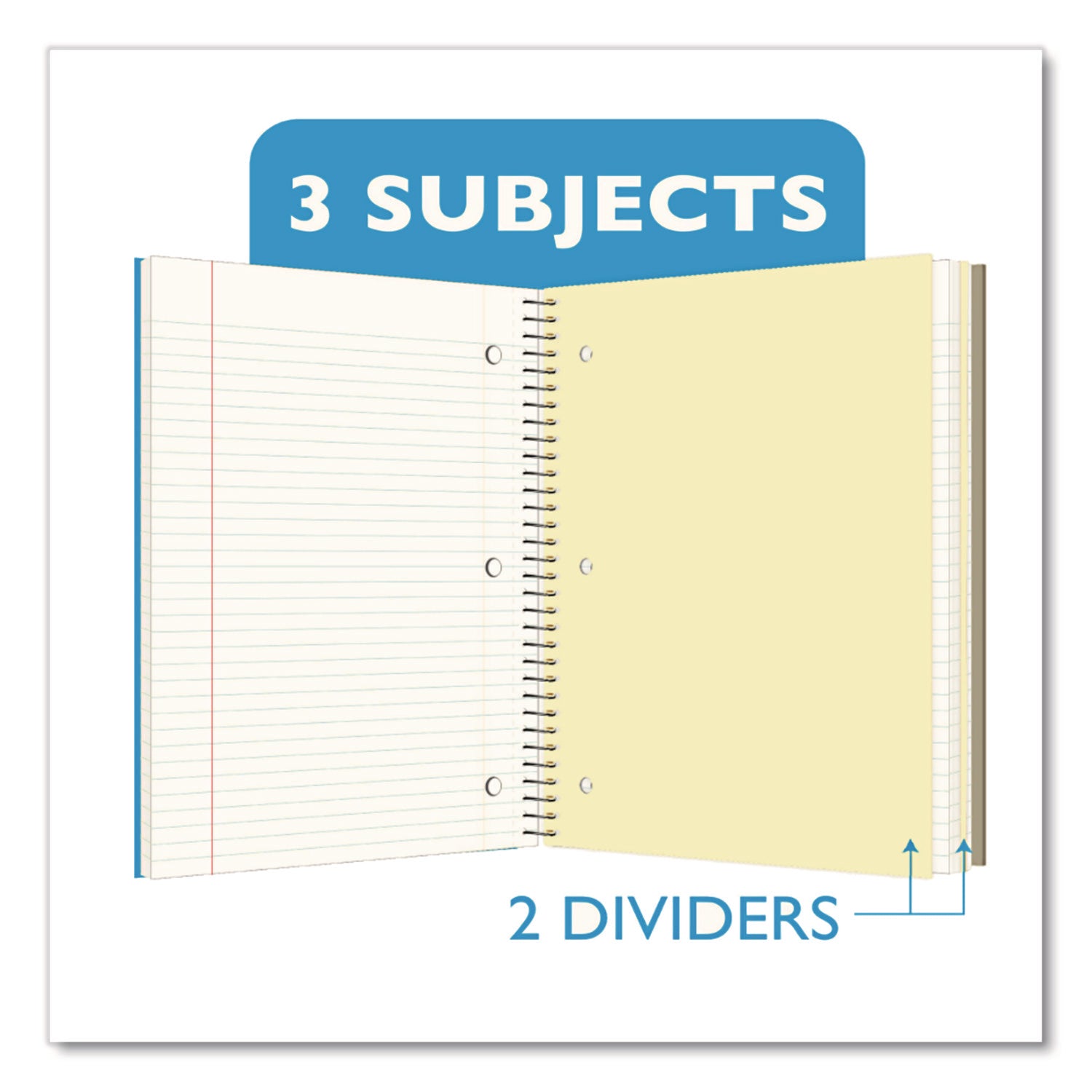 Spiral Notebooks, 3-Subject, Medium/College Rule, Randomly Assorted Cover Color, (120) 10.5 x 8 Sheets