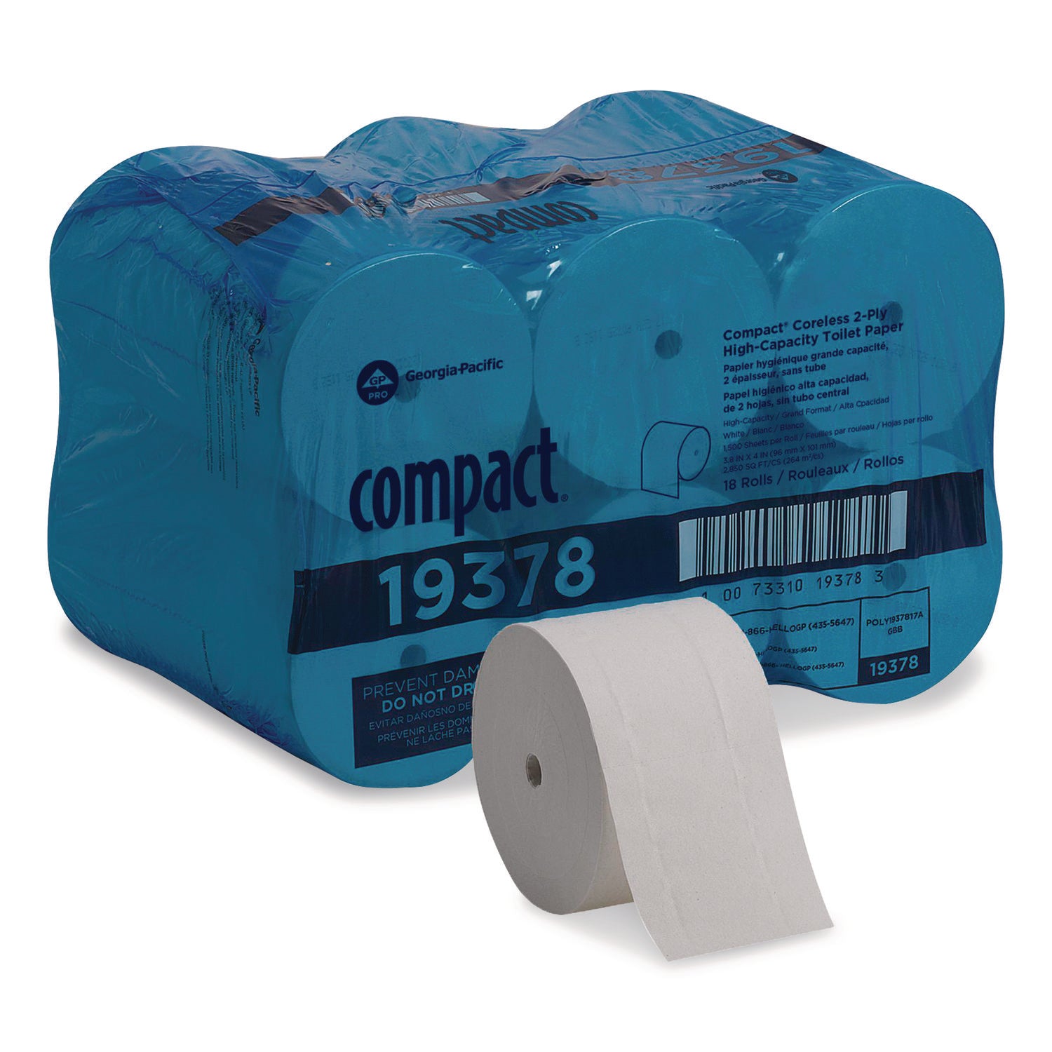 Compact Coreless Recycled Toilet Paper - 2 Ply - 4.05" Width x 3.85" Length - 1500 Sheets/Roll - 5.75" Roll Diameter - White - 18 / Pack