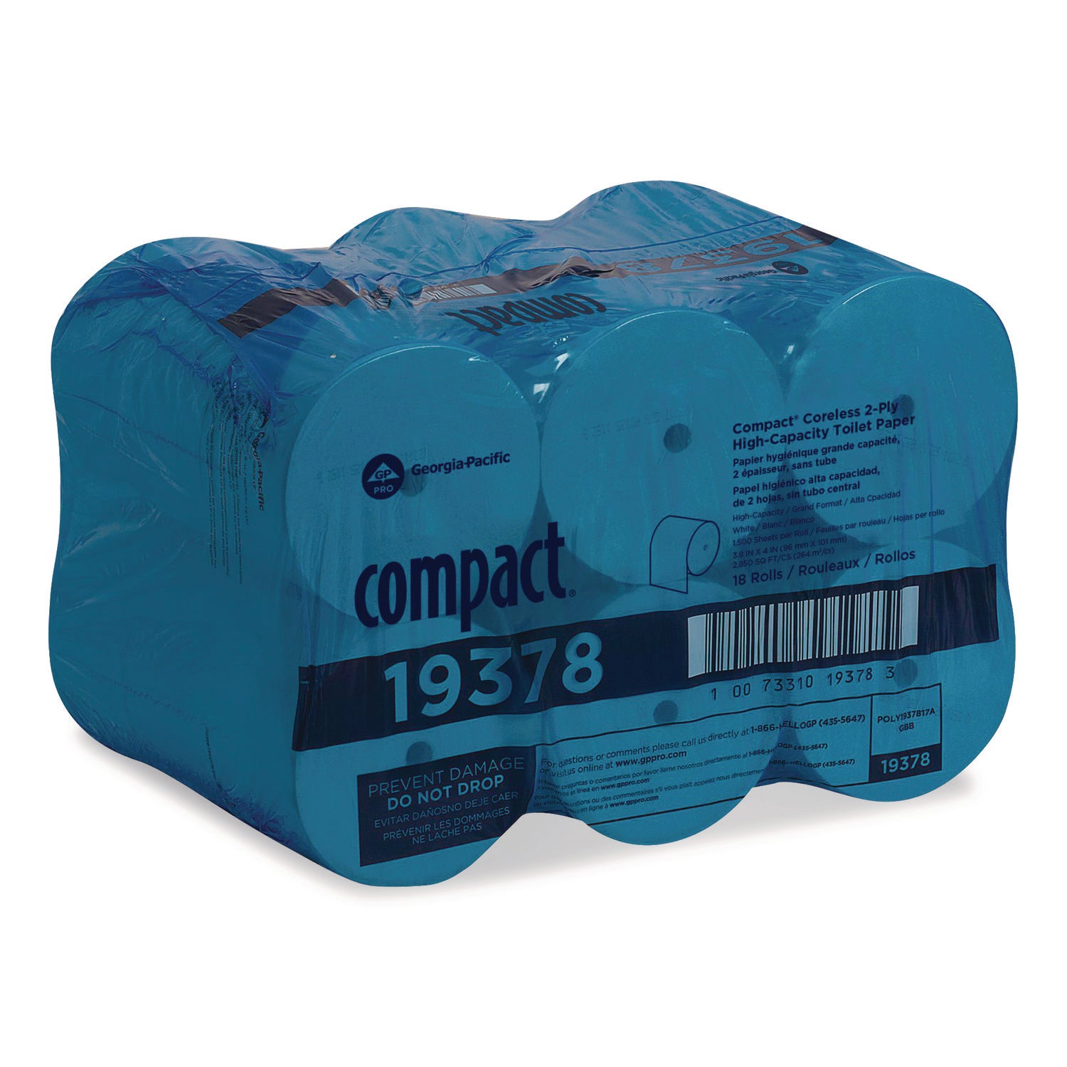 Compact Coreless Recycled Toilet Paper - 2 Ply - 4.05" Width x 3.85" Length - 1500 Sheets/Roll - 5.75" Roll Diameter - White - 18 / Pack