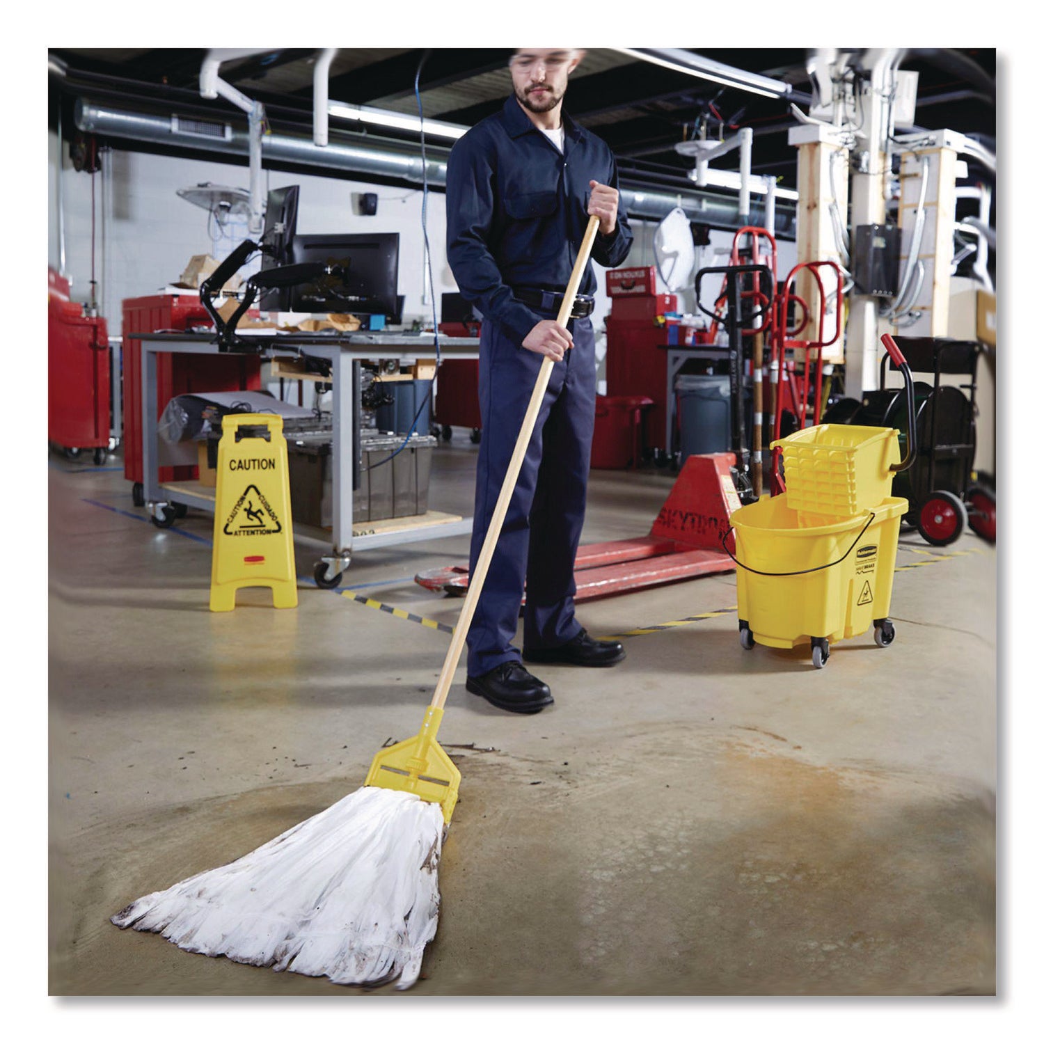 Invader Wood Side-Gate Wet-Mop Handle, 54", Natural/yellow