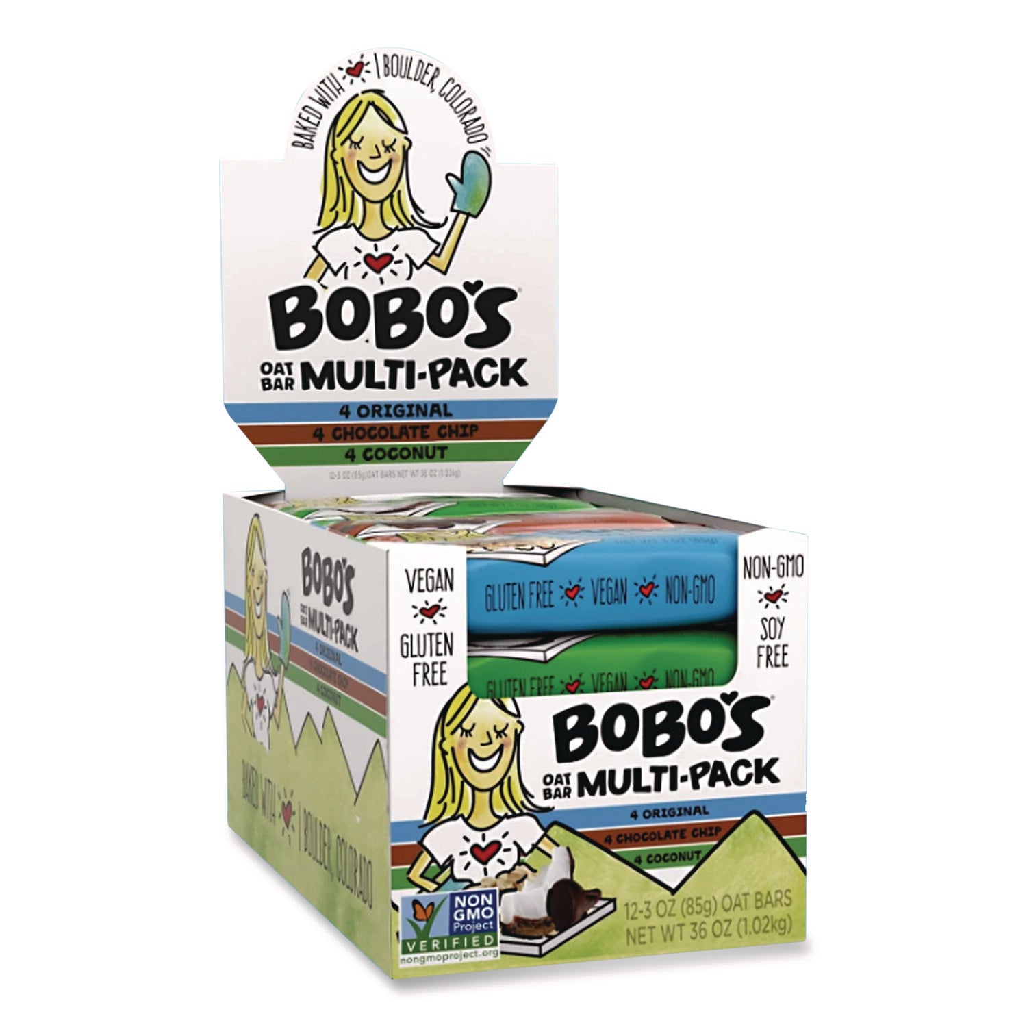 Oat Bar Coconut/Chocolate Chip/Original Multipack, 3 oz Individually Wrapped, 12/Box