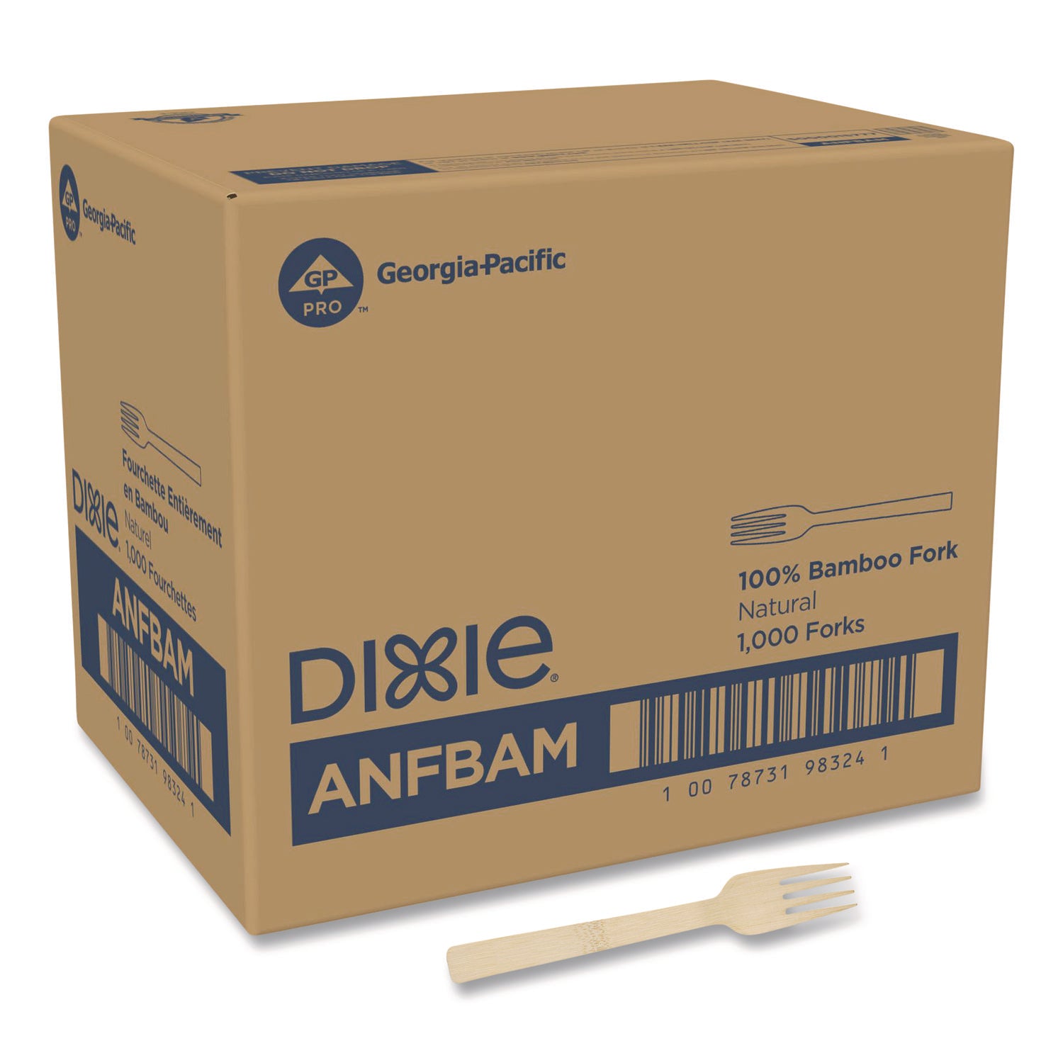 Bamboo Cutlery, Mediumweight Fork, Paper, Light Golden, 100/Pack, 10 Packs/Carton