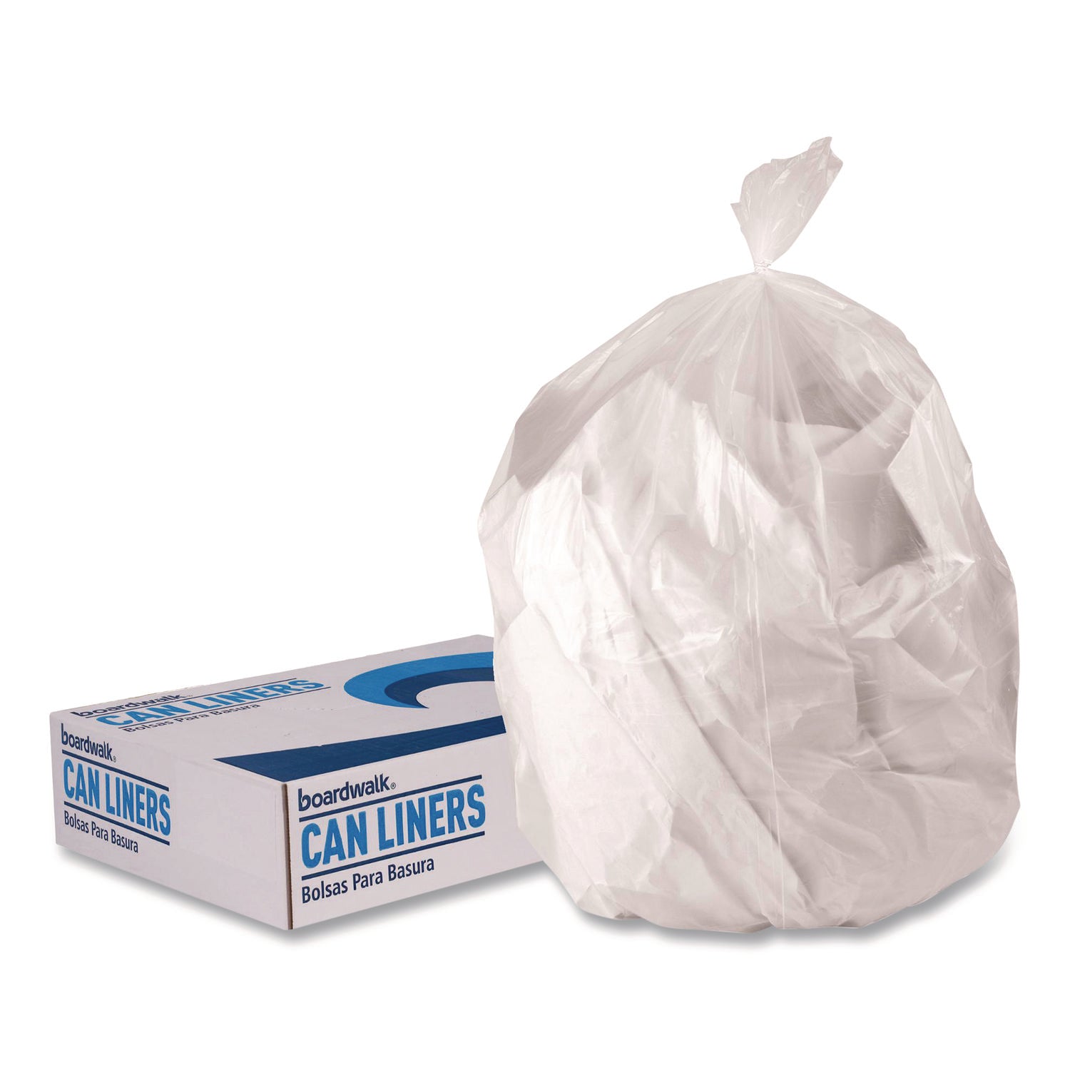Low-Density Waste Can Liners, 45 gal, 0.9 mil, 40 x 46, Clear, Perforated Roll, 100/Carton