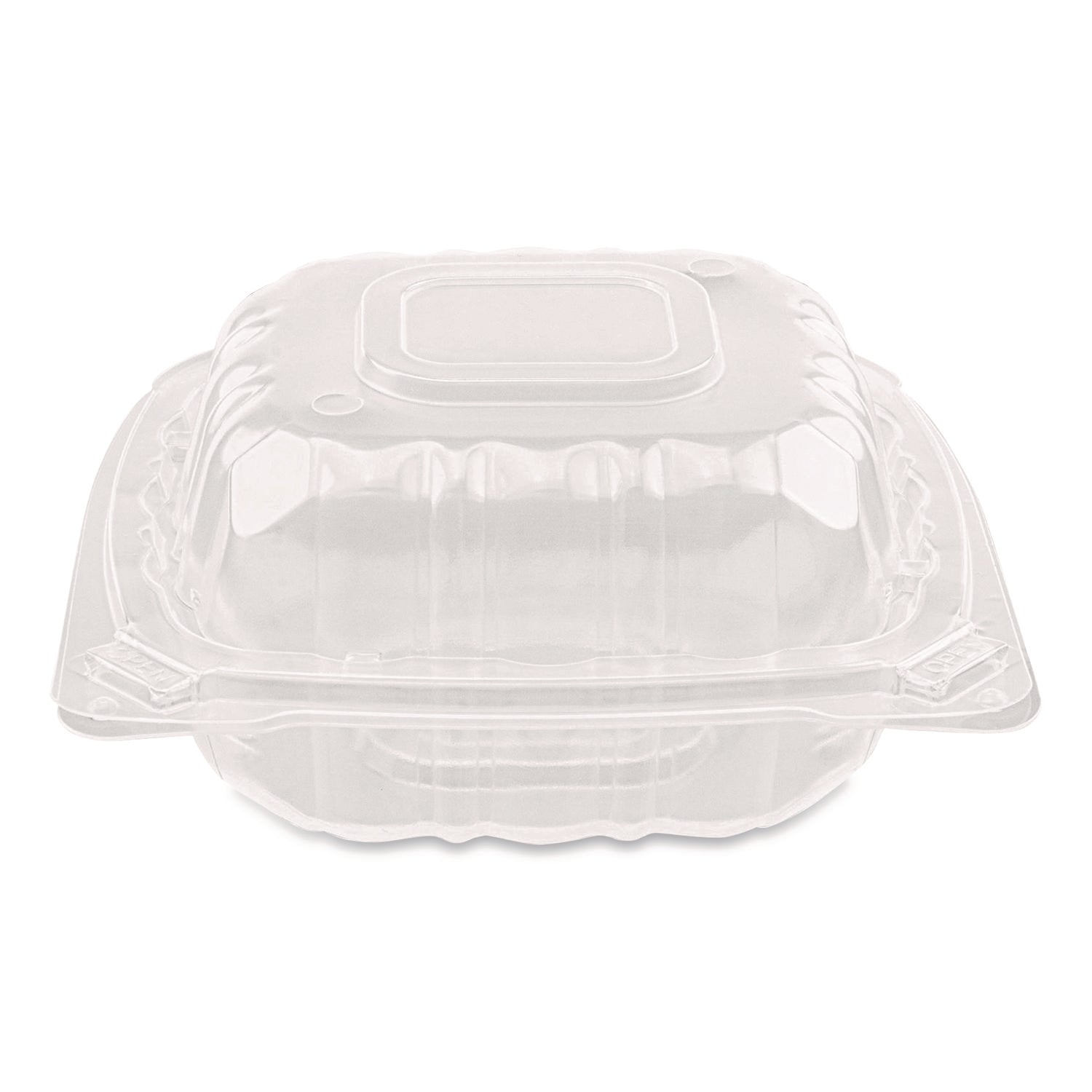 Polypropylene Plastic Hinged Container, 6 x 6 x 3.3, Clear, Plastic, 50/Pack, 6 Packs/Carton