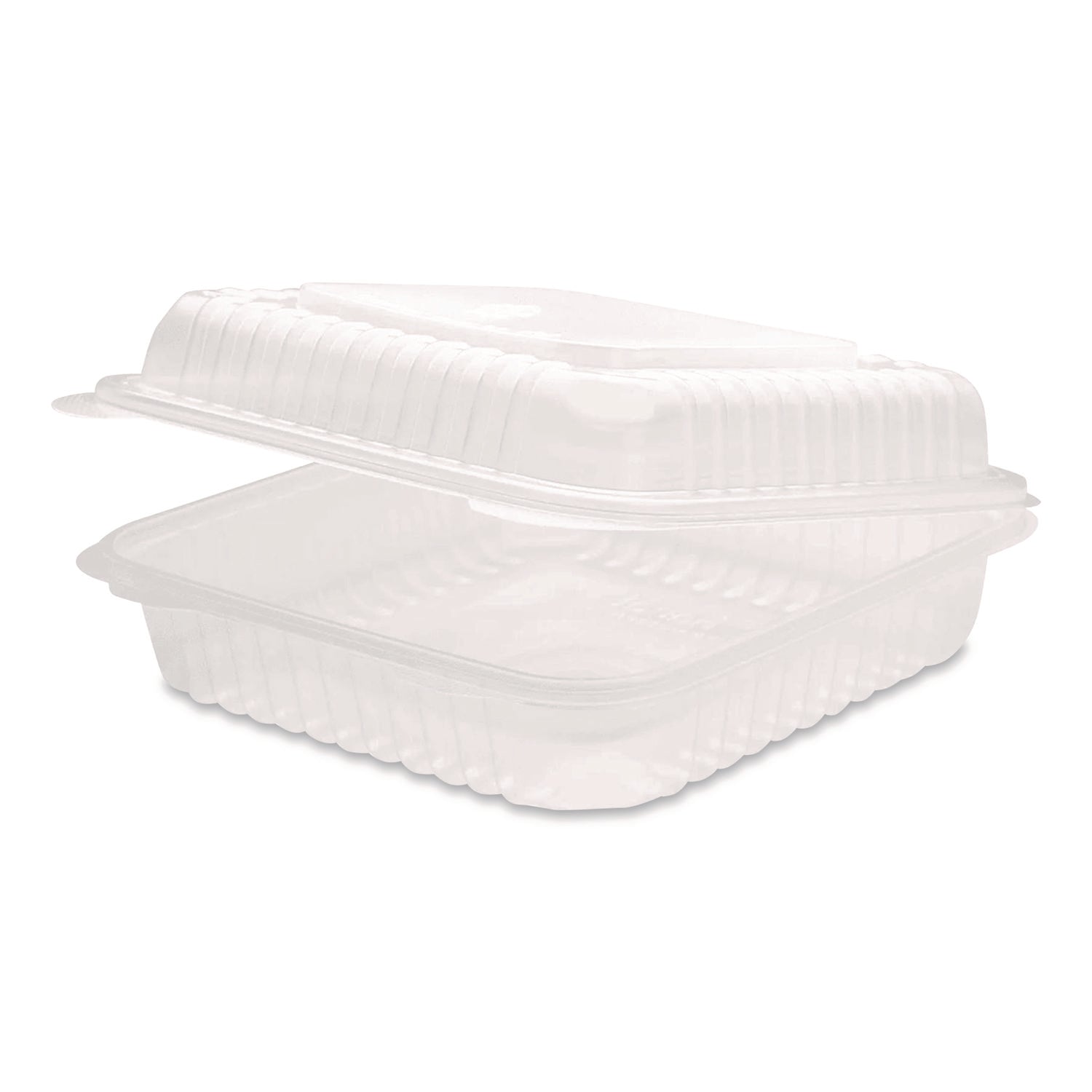 Polypropylene Plastic Hinged Container, 9.35 x 9.22 x 3.17, Clear, Plastic, 50/Pack, 4 Packs/Carton
