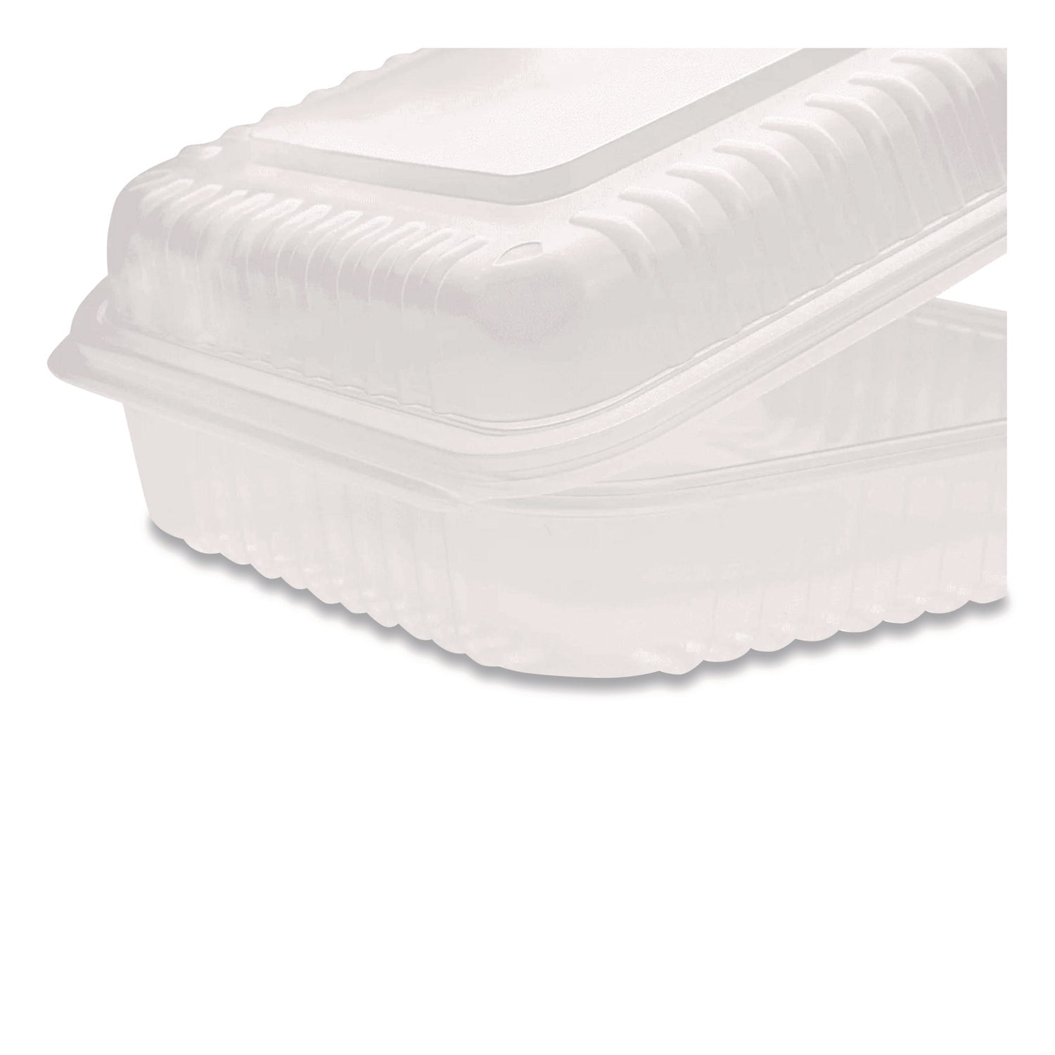 Polypropylene Plastic Hinged Container, 9.35 x 9.22 x 3.17, Clear, Plastic, 50/Pack, 4 Packs/Carton