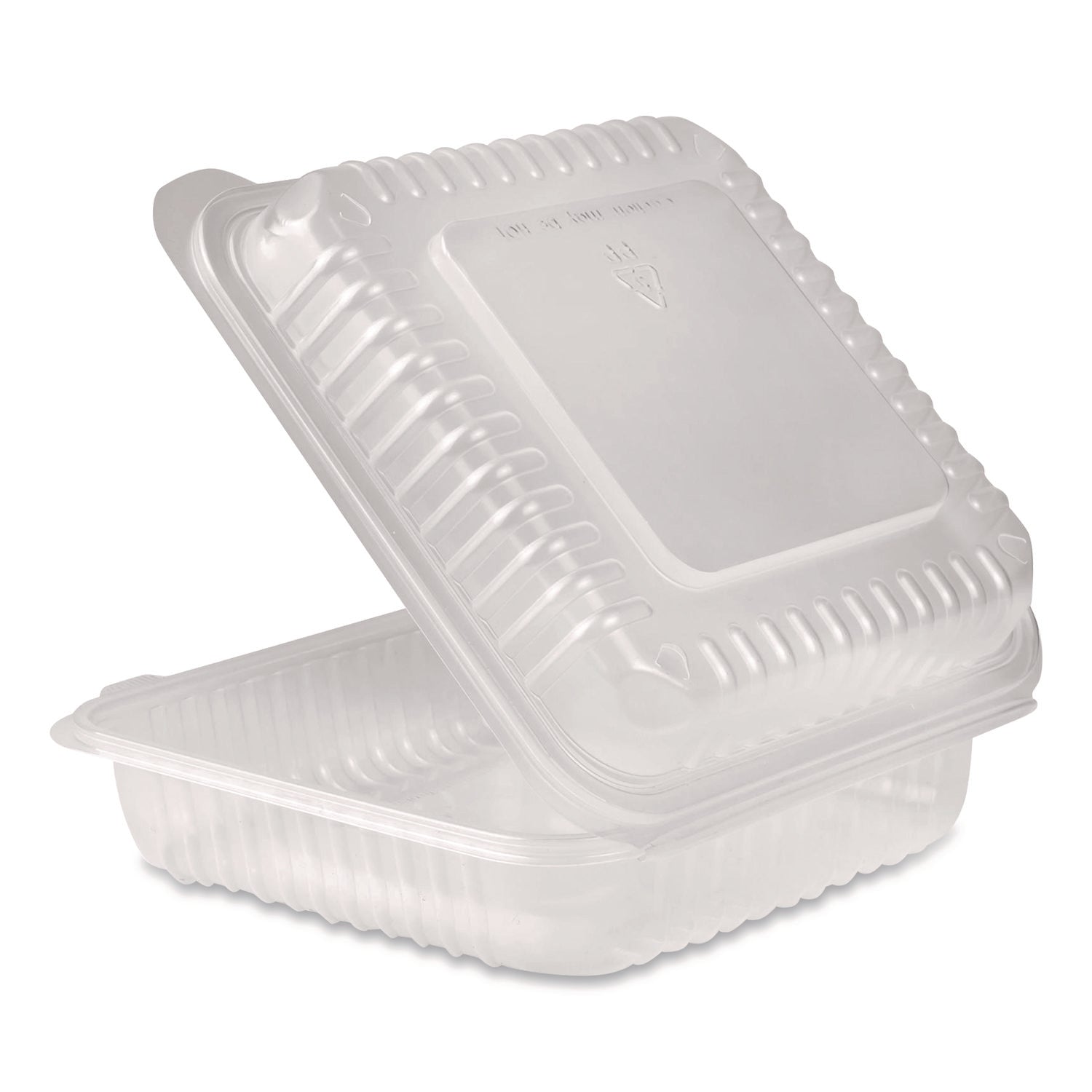 Polypropylene Plastic Hinged Container, 9.35 x 9.22 x 3.17, Clear, Plastic, 50/Pack, 4 Packs/Carton