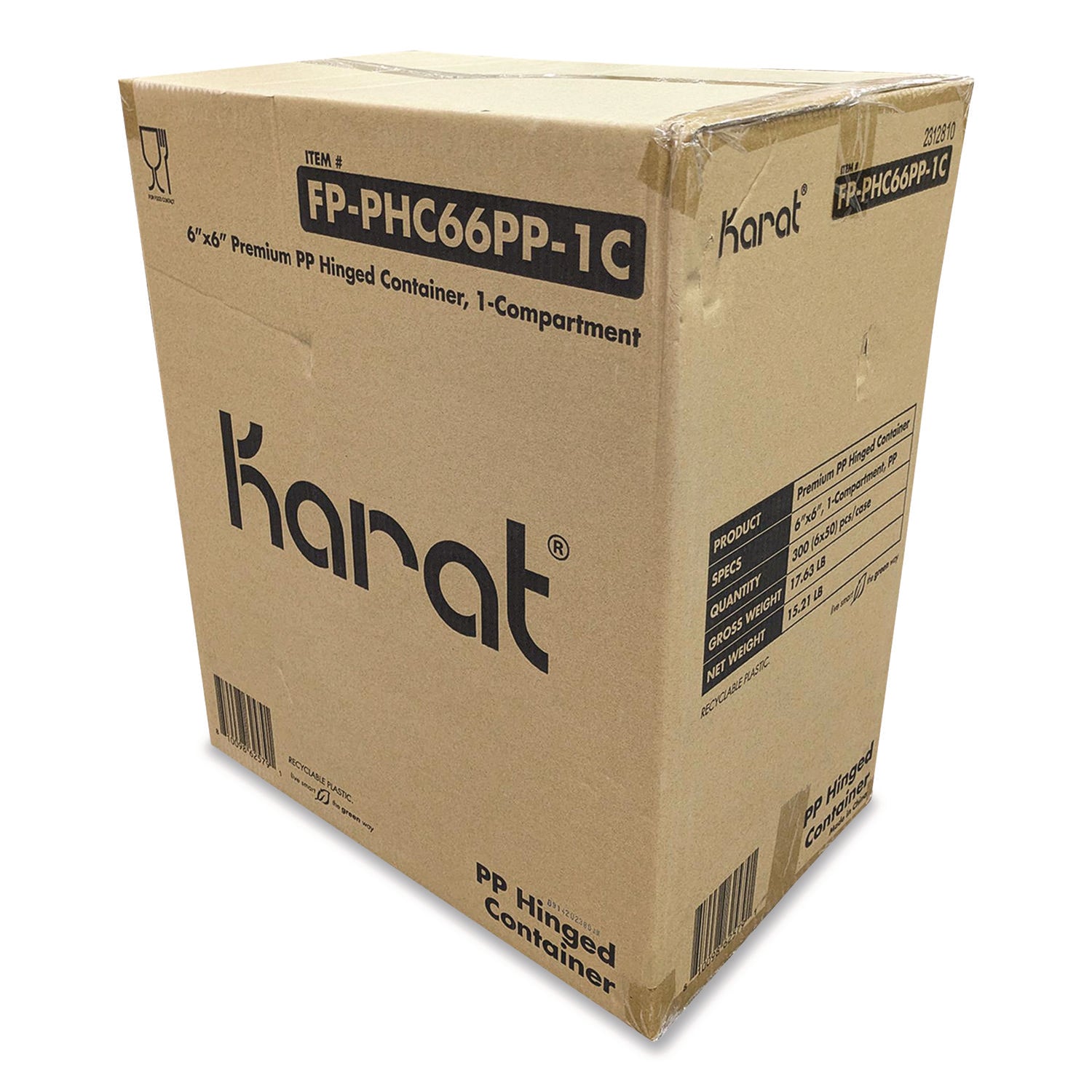 Polypropylene Plastic Hinged Container, 6 x 6 x 3, Black/Clear, Plastic, 50/Pack, 6 Packs/Carton