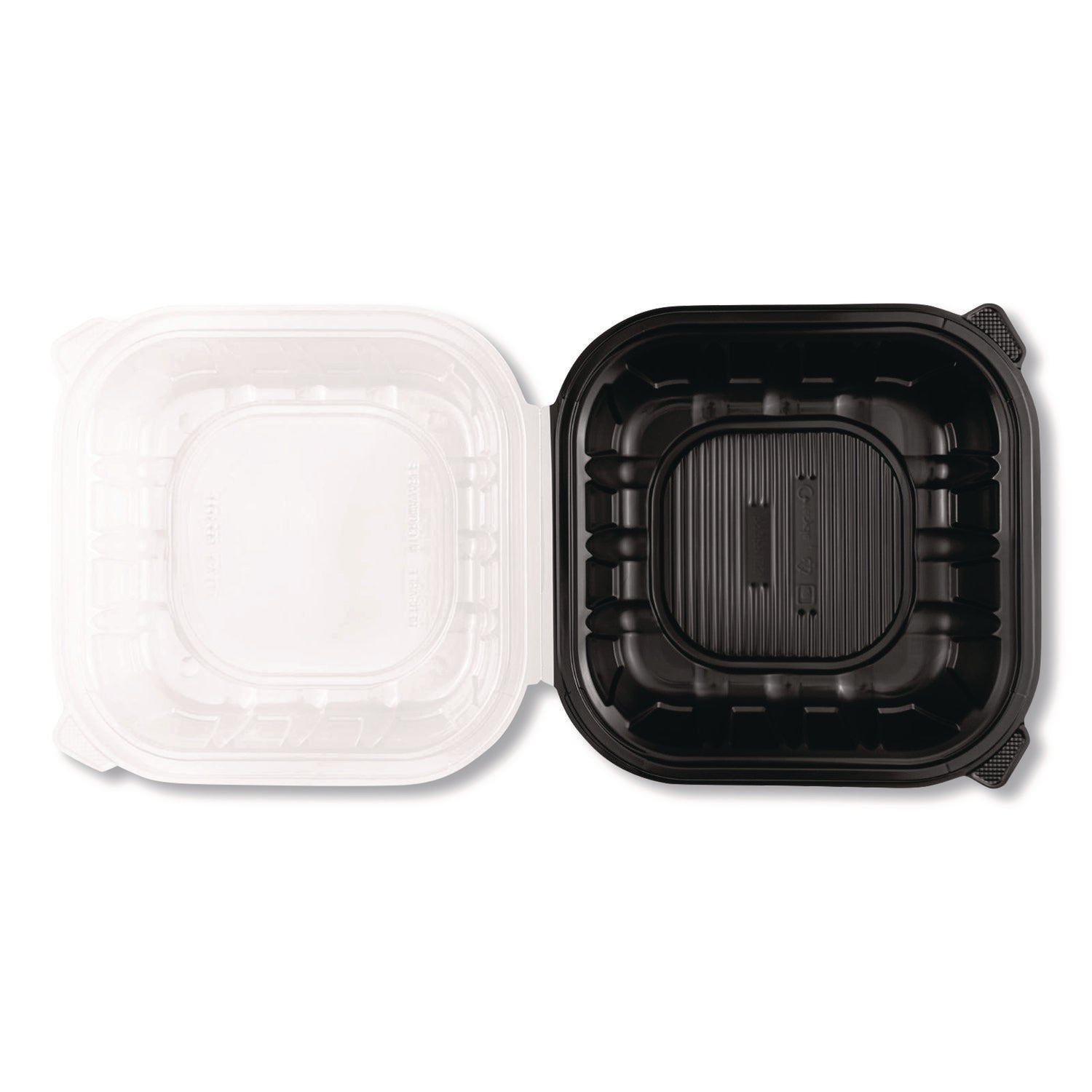 Polypropylene Plastic Hinged Container, 9 x 9 x 3, Black/Clear, Plastic, 50/Pack, 3 Packs/Carton