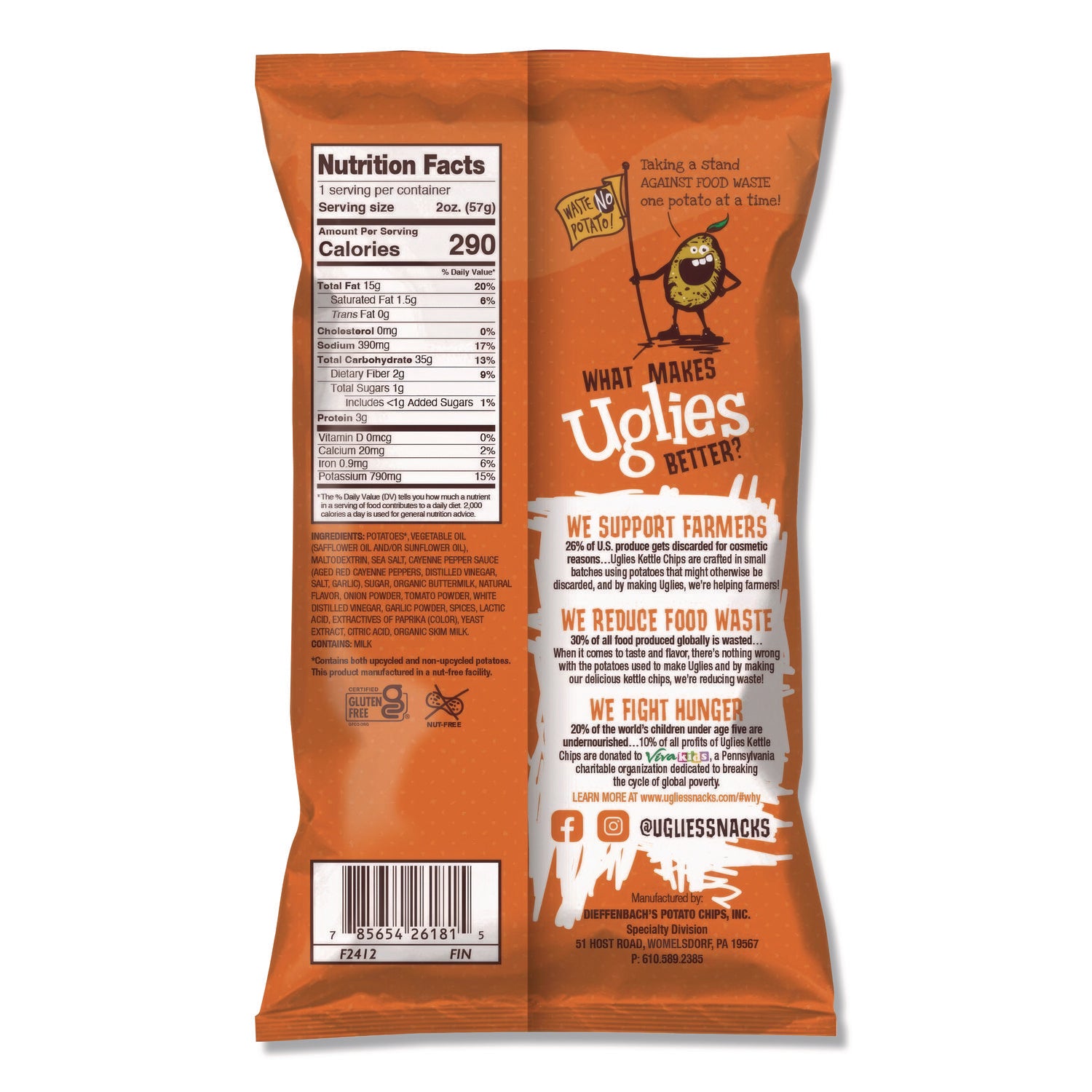 Kettle Potato Chips, Buffalo Ranch, 2 oz Bags, 24/Carton