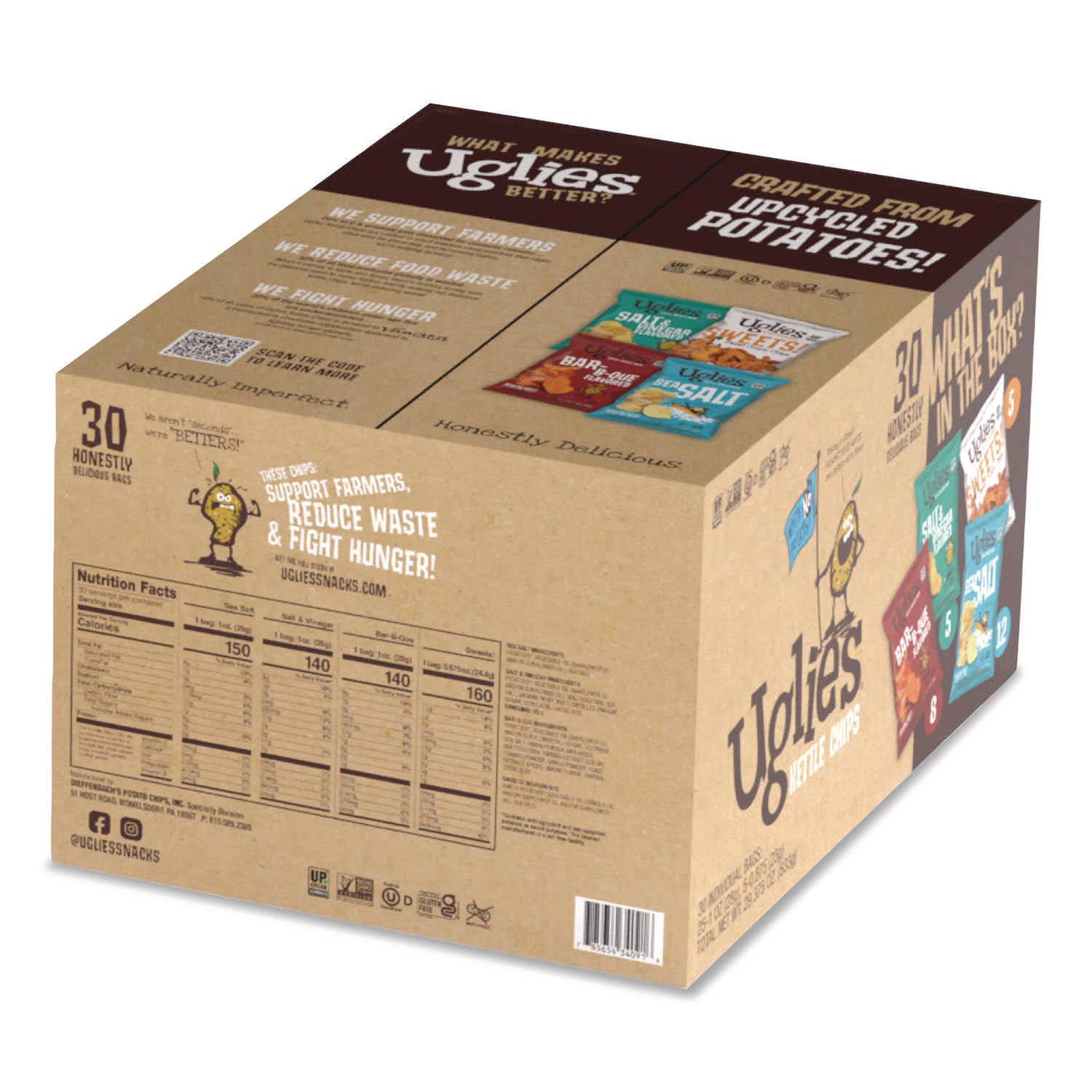 Kettle Potato Chips, Assorted, 0.88 oz/1 oz Bags, 30/Carton