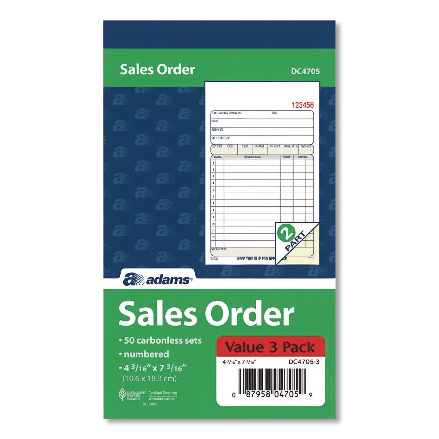 Multipart Sales Order Pad, Two-Part Carbonless, 4.19 X 6.69, 50 Forms/Pad, 3 Pads/Pack