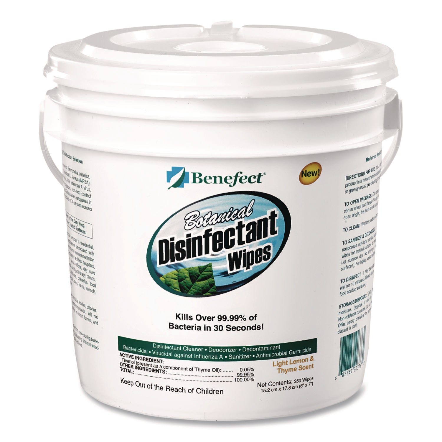 Botanical Disinfectant Wipes, 6 x 7, Light Lemon and Thyme, 250/Bucket
