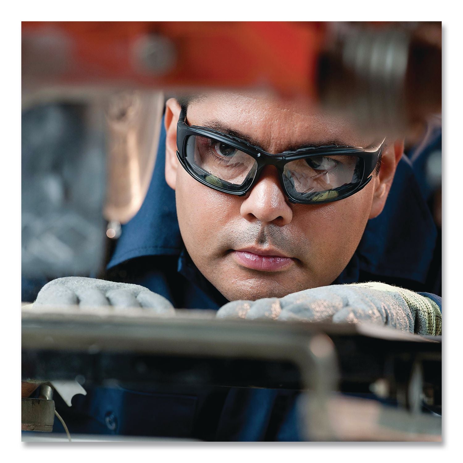 V50 Calico Safety Eyewear with Head Strap, KleenVision Anti-Fog Coating, Black Nylon Frame, Clear Polycarbonate Lens